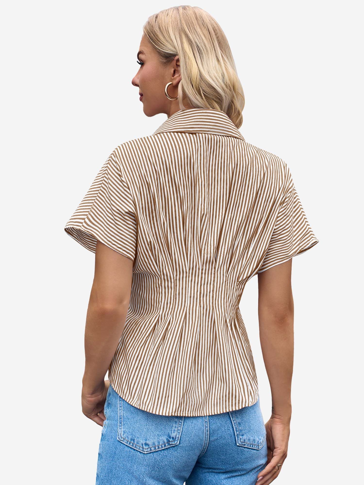 Imily Bela Blusentop Damen Gestreifte Hemdbluse Für Alltag & Büro (Packung, 1-tlg., 1per-Pack) Gürtel