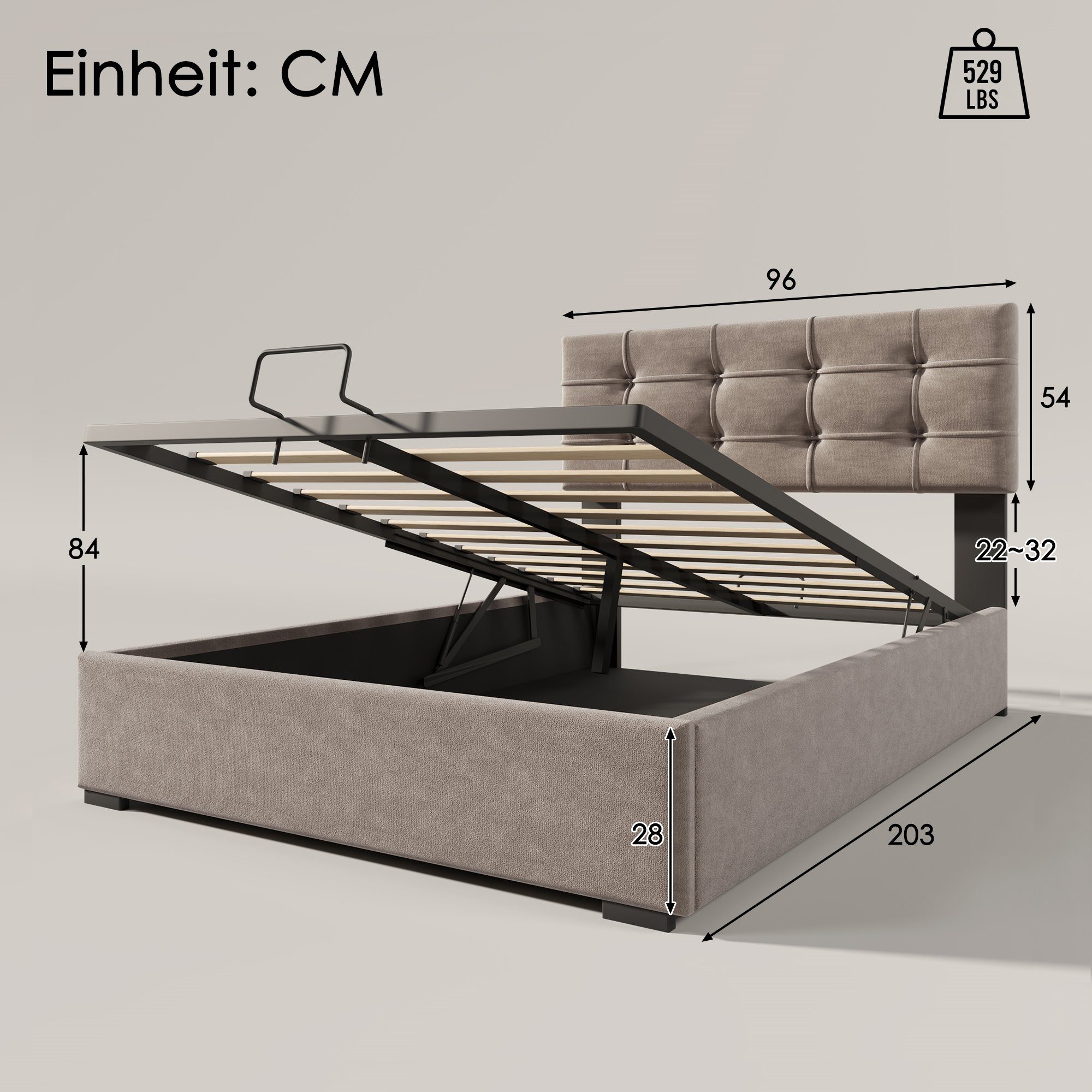 Boxspringbett (Funktionsbett, Einzelbett mit Bettkasten, Lattenrost und verstellbarem Kopfteil), Polsterbett hydraulisches Bett 90x200 cm, Bezug aus Samt