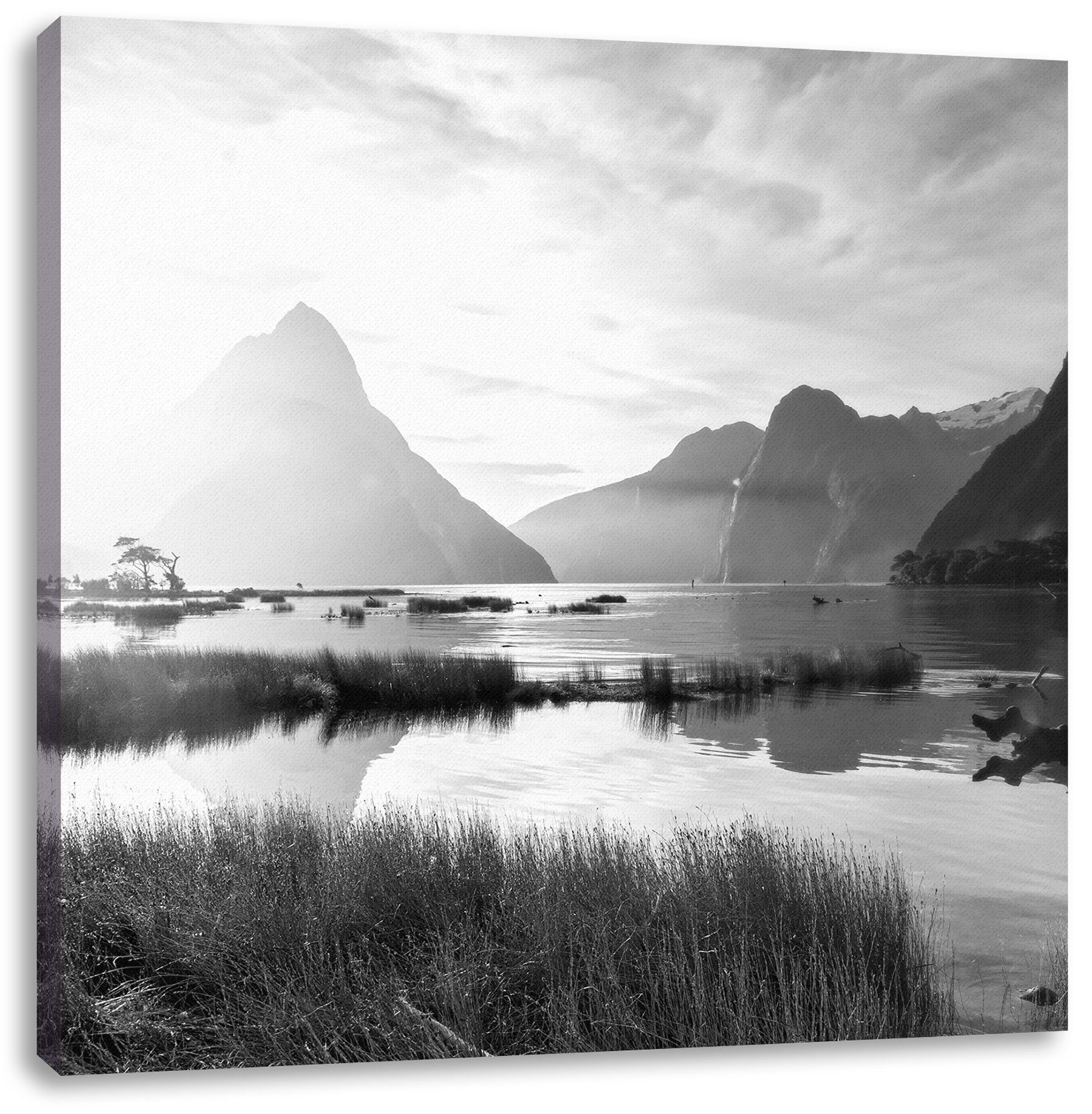 Pixxprint Leinwandbild Milford St), Neuseeland, inkl. Neuseeland fertig Sound bespannt, (1 Leinwandbild Milford Sound Zackenaufhänger