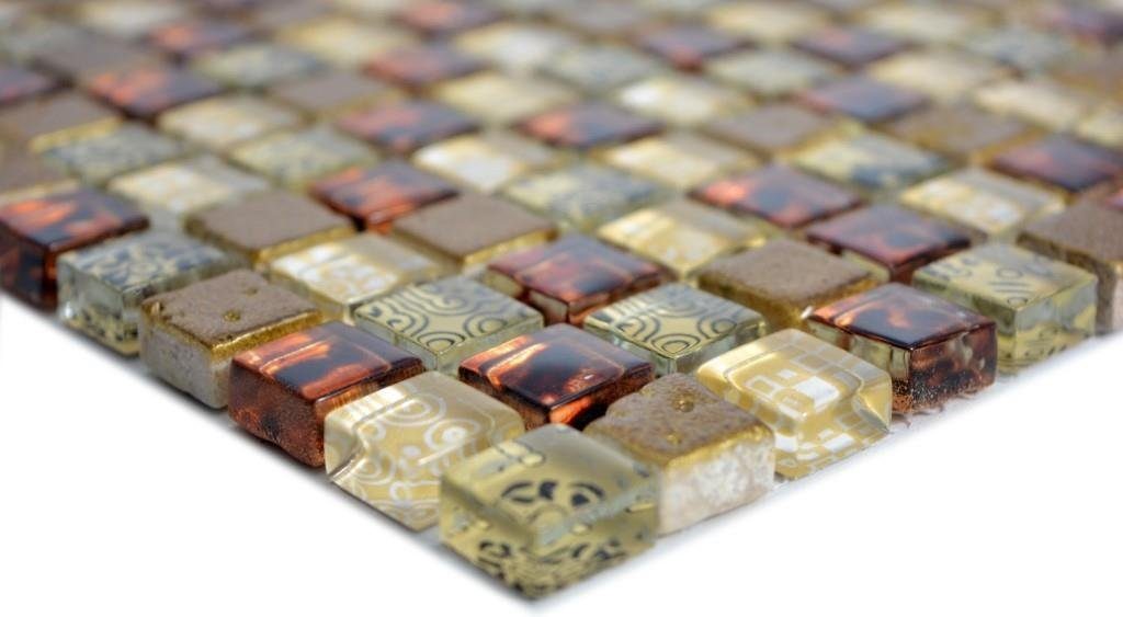 Mosani Mosaikfliesen Glasmosaik Resin Mosaikfliesen / glänzend beige Matten 10