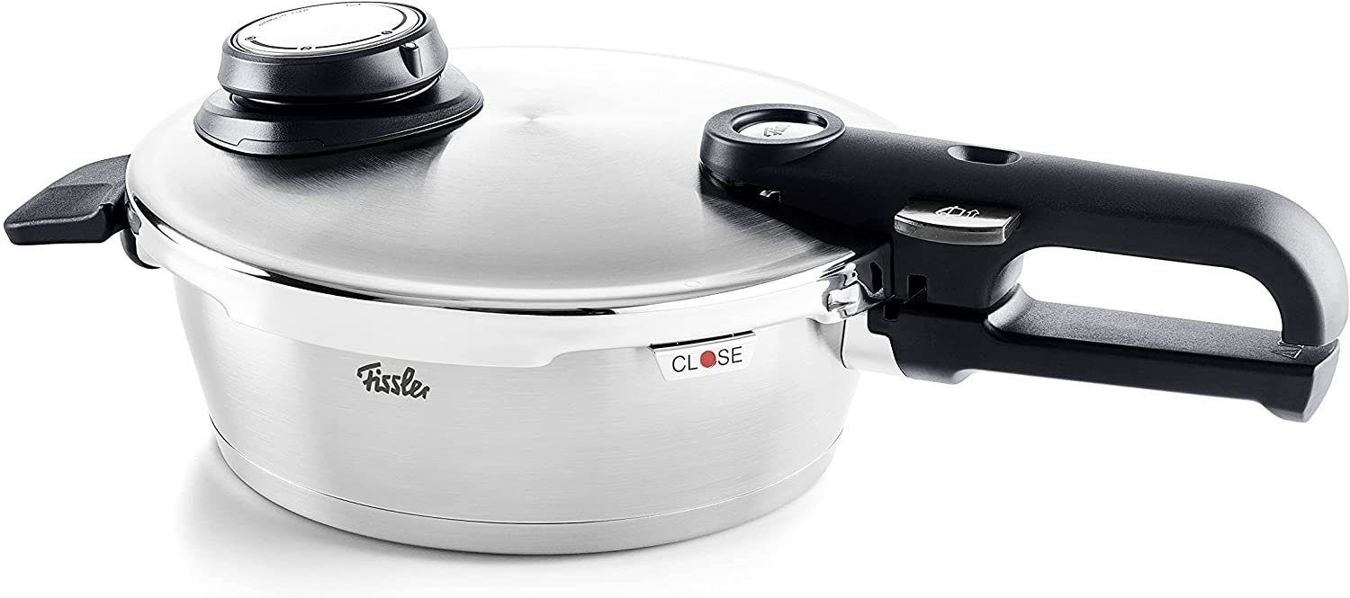 Fissler Schnellkochtopf vitavit® premium Schnellbratpfanne 1,8 Liter, Edelstahl 18/10 (2-tlg), Verriegelungsanzeige, Einstellbares Abdampfen, Einstellbare Kochstufen