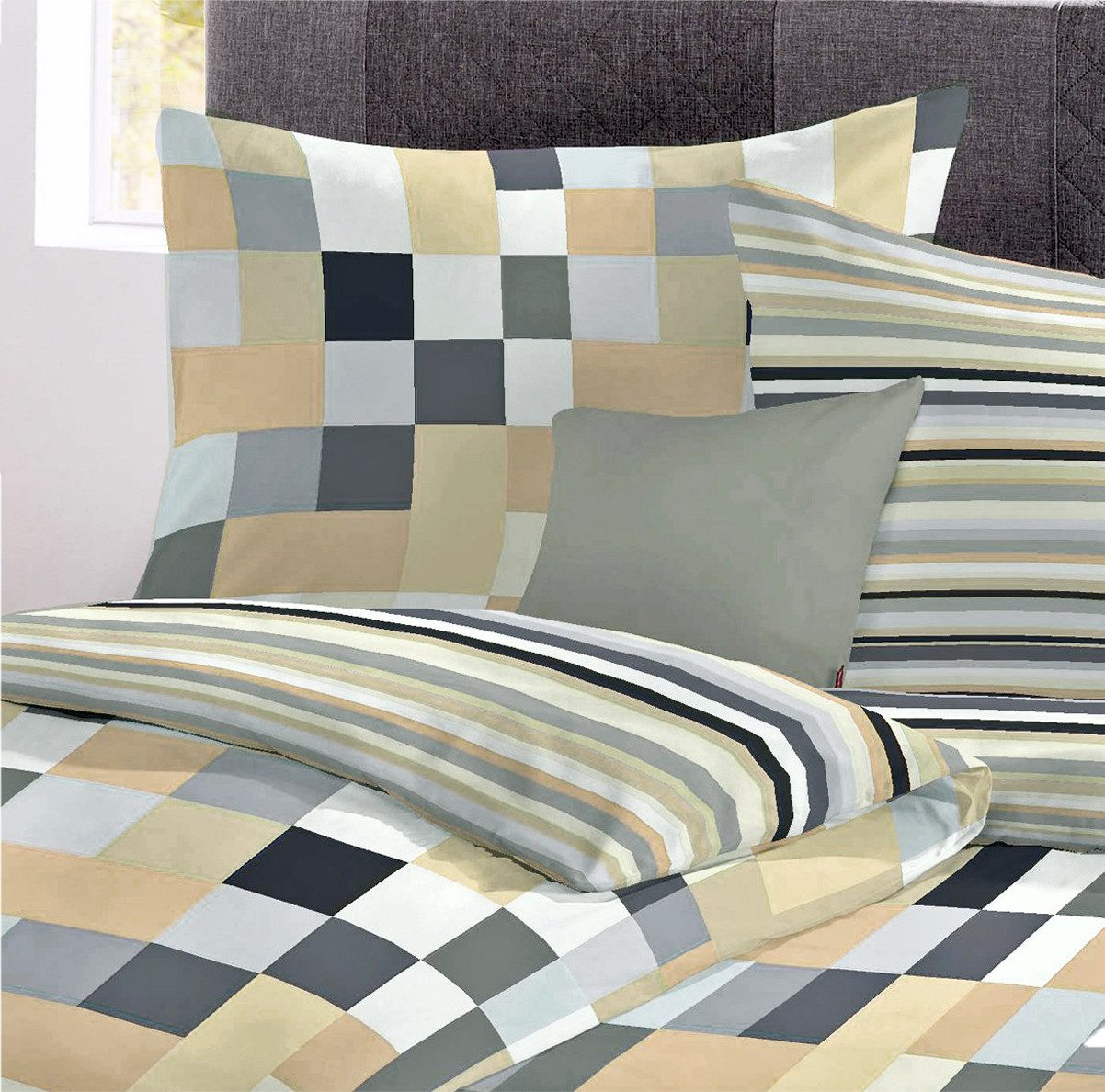 JACK Wendebettwäsche JACK by Fleuresse 135x200cm 4 tlg Renforce Bettwäsche Karos Linie, Renforcé, 4 teilig, moderne Wendebettwäsche mit Karos und Linien
