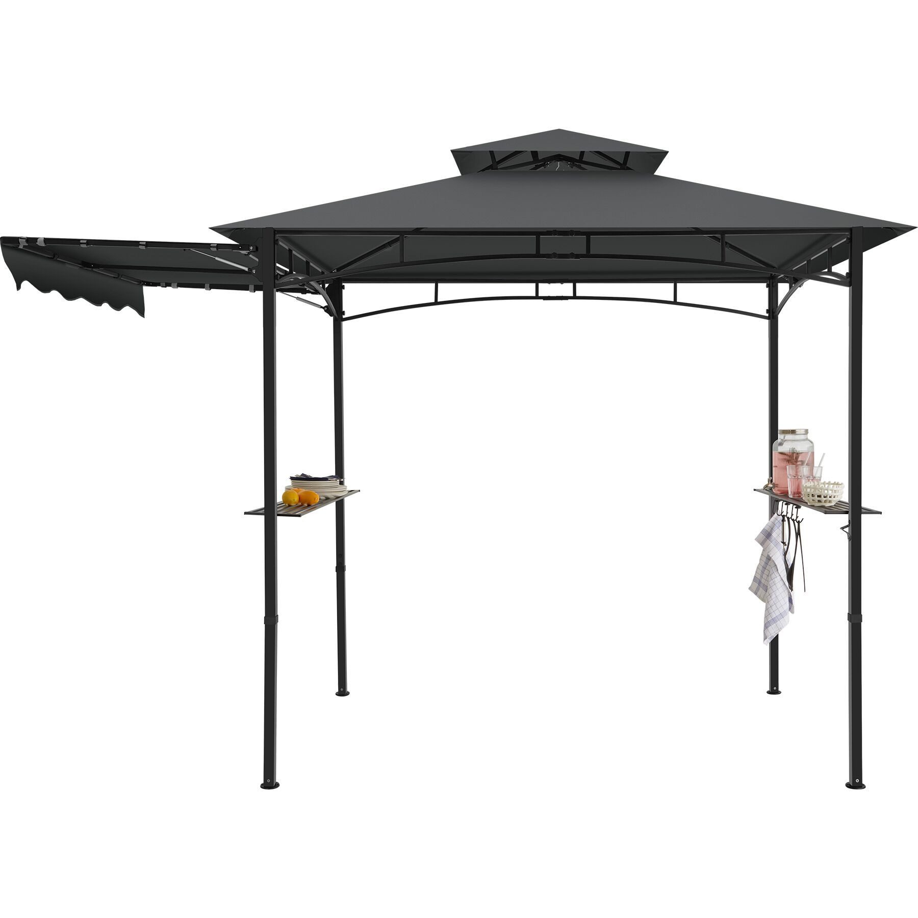 tectake Pavillon Grillpavillon, inklusive 8 Heringen und 6 Haken, 316 x 150 x 250 cm, mit 2 Seitenteilen, (316 x 150 x 250 cm, Komplettset), Doppeldachsystem, Flaschenöffner am Gestell
