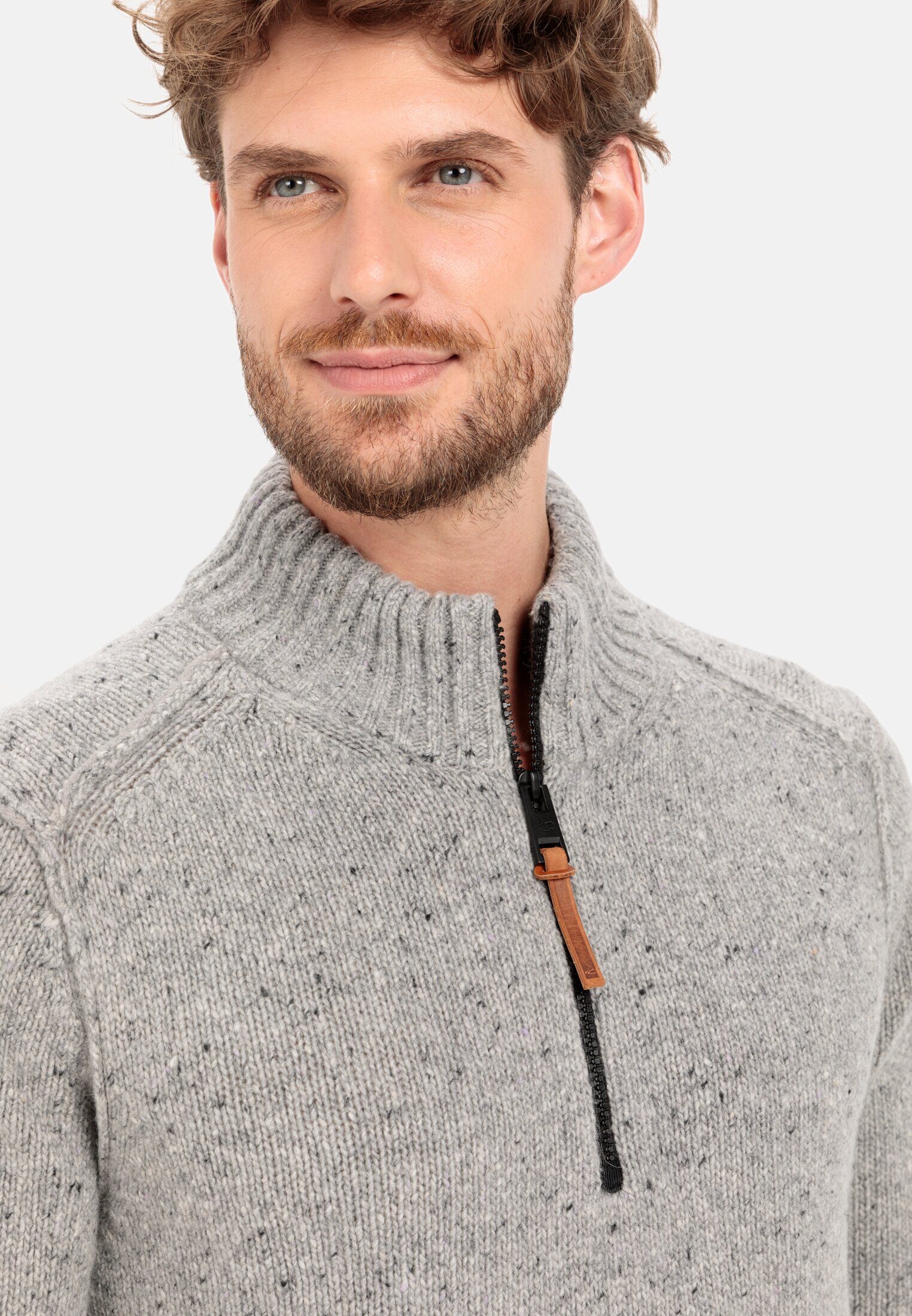 camel active Troyer mit Merinowolle Langarm Troyer (1-tlg) Markenlabel