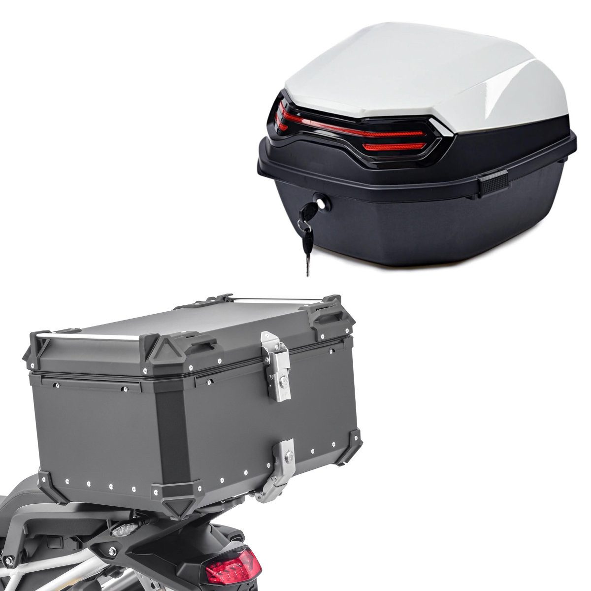 Topcase Set: Alu Top Case # XB65 65 L schwarz + Topcase BT11 45 L hinten weiß