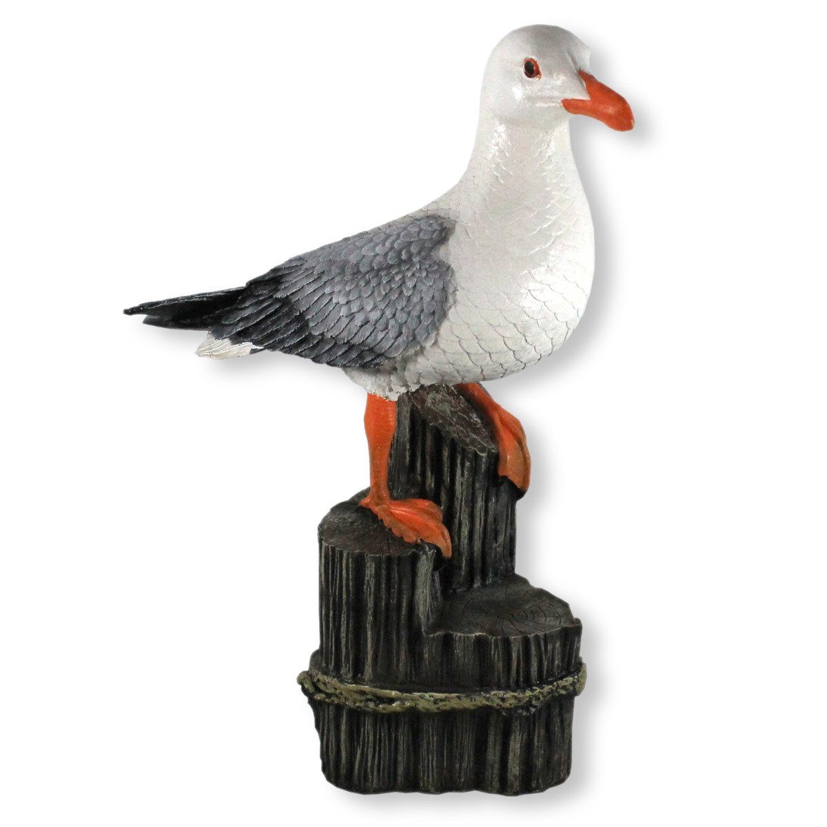 colourliving Gartenfigur Möwe auf Poller Deko Figur Möwe Möwenfigur, (Maritime Аксессуары для дома), 49 cm, sehr realistisch, handbemalt, in Holzschnitt Optik