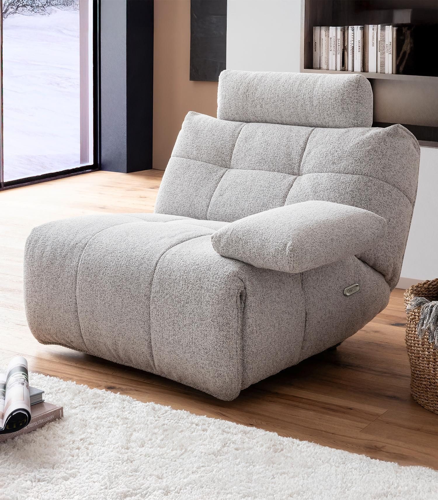 Relaxsessel BELVIANO, Hellgrau, Stoffbezug, mit Kopfstütze, 1-motorig, elektrische Relaxfunktion, B 93 x H 91 x T 105 cm