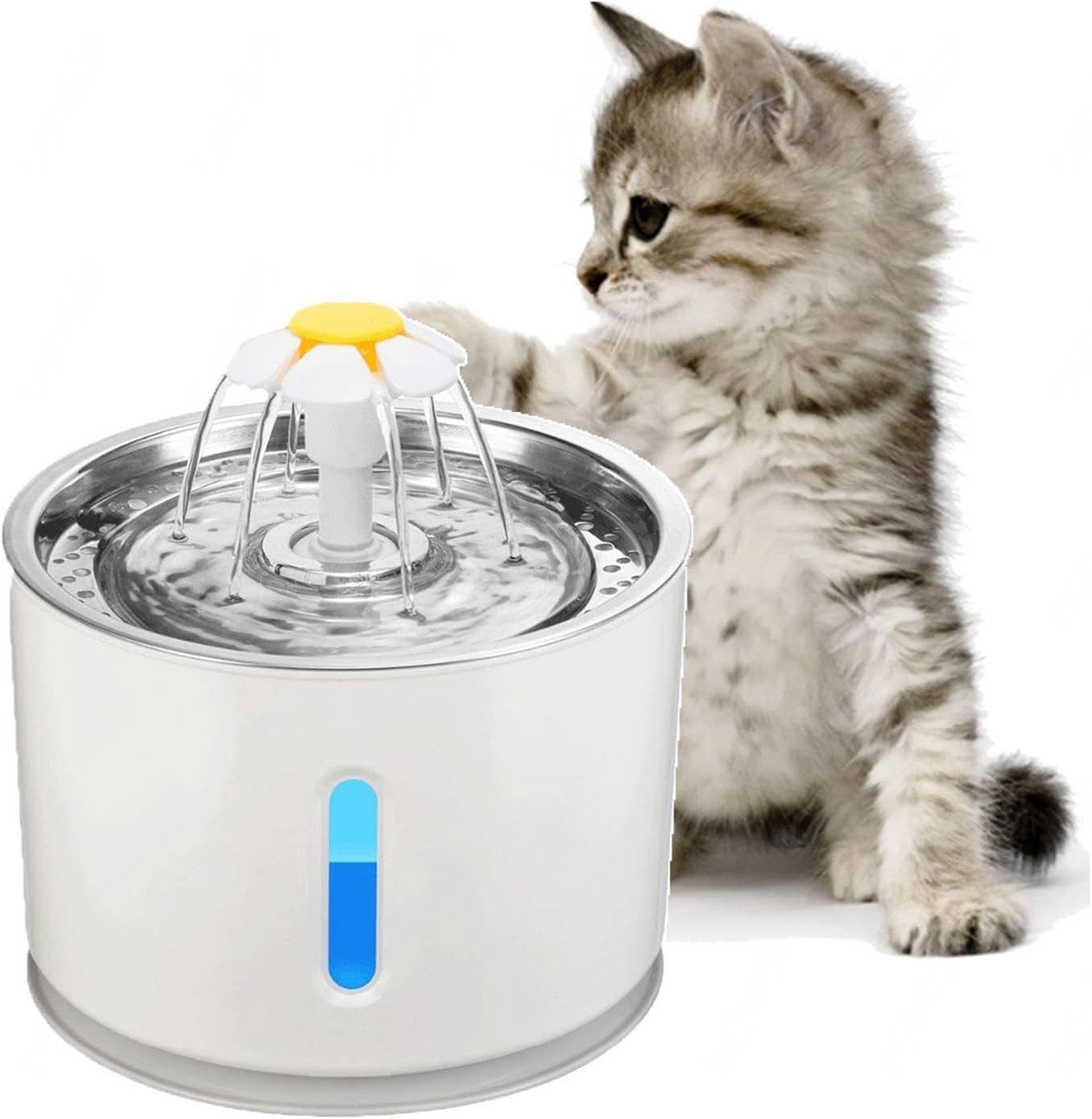 TUWENA Trinkbrunnen Haustierbrunnen mit Aktivkohlefilter Wasserstandsfenster, 2,4L