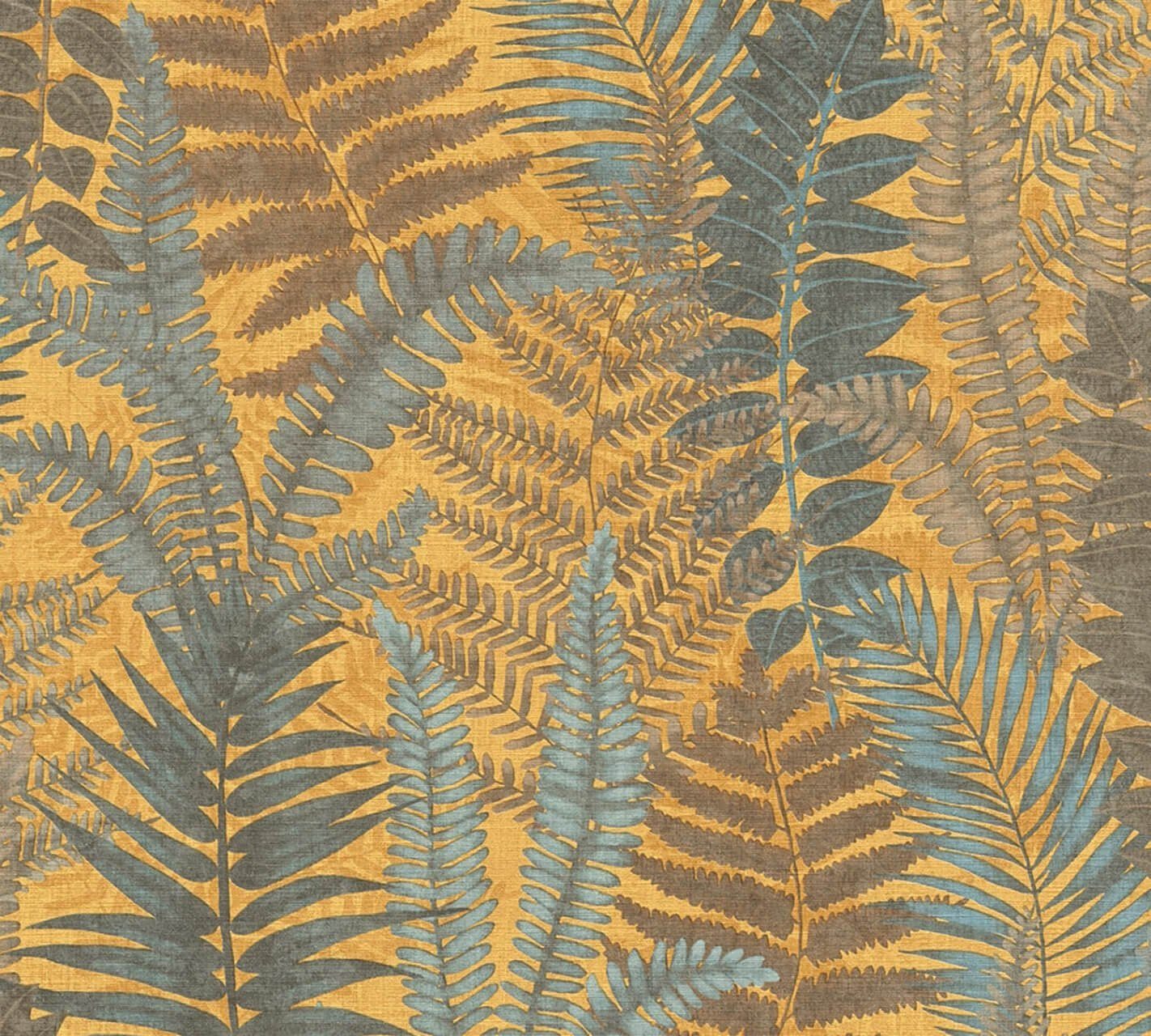 lichtbeständige KUNSTLOFT Vliestapete gelb Fame in 0.53x10.05 matt, Design Tapete blau, m, Foliage