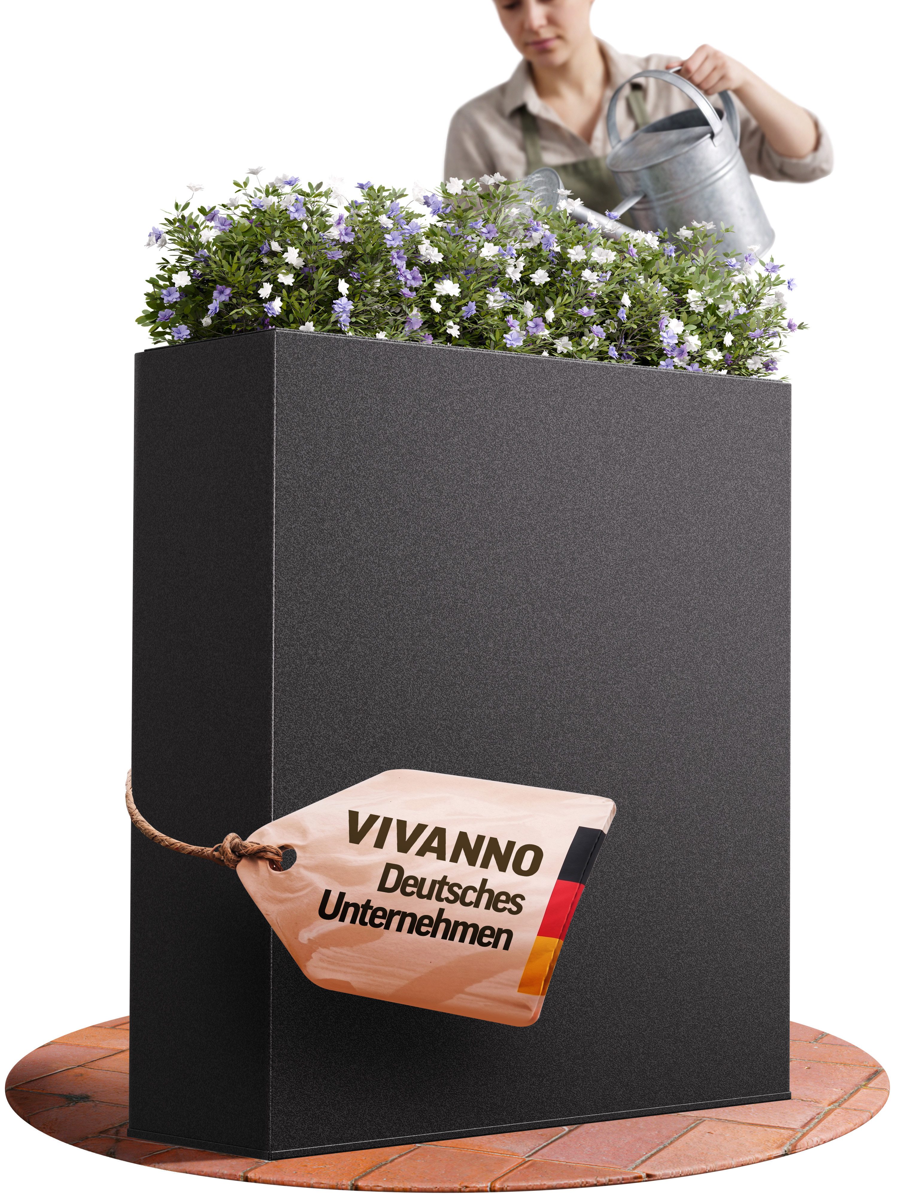 VIVANNO Pflanzkübel pulverbeschichtetes Stahlblech ELEMENTO Kasten - Strukturschwarz Mit (1 St), 75x25x90 cm