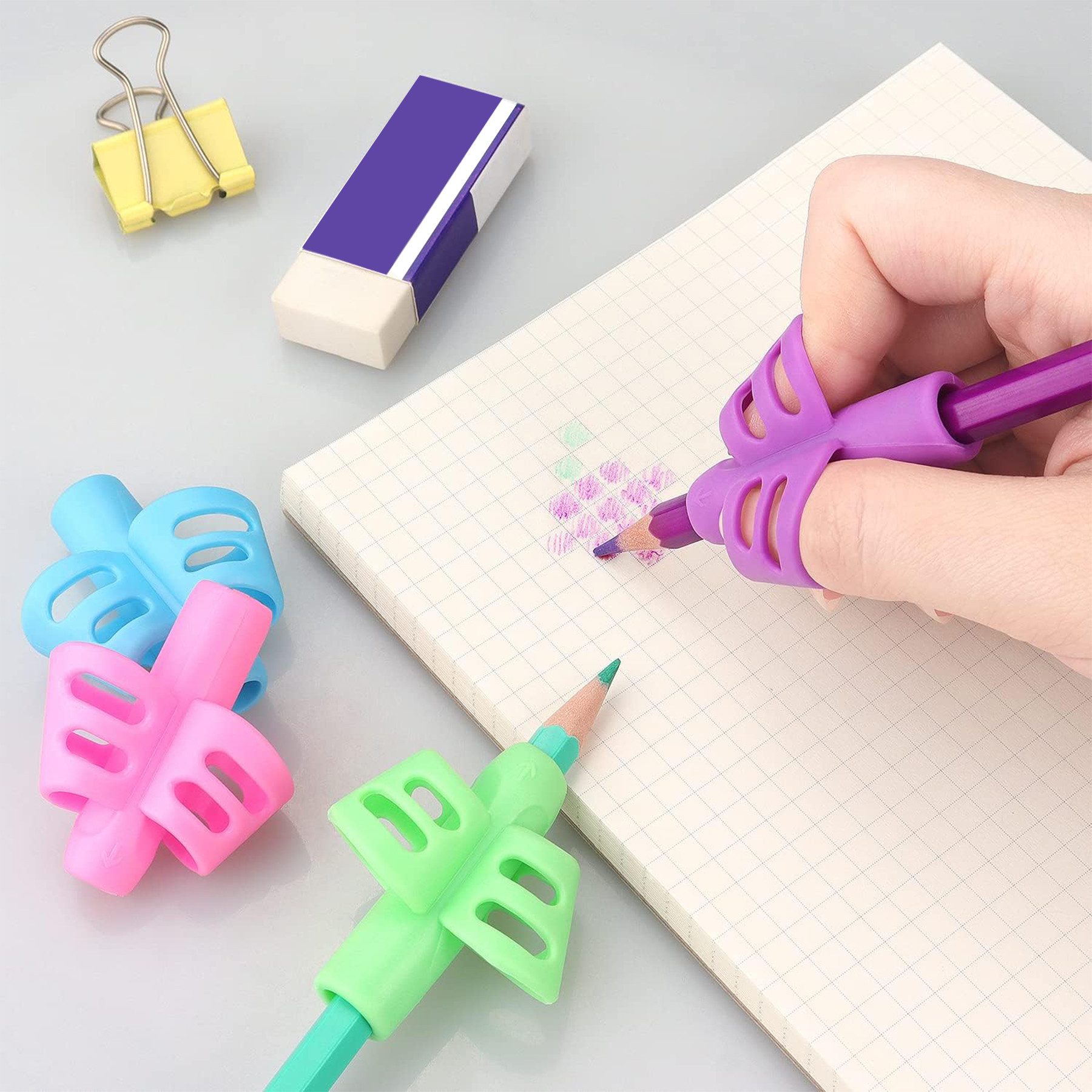 Mutig Bleistift Bleistiftgriffe für Kinder, 6 Stück ergonomische Schreibhilfe, (Schreibhaltungskorrektur, 6-tlg., rutschfester Stifthalter für Kleinkinder), Bleistiftgreifer für Vorschüler im Klassenzimmer