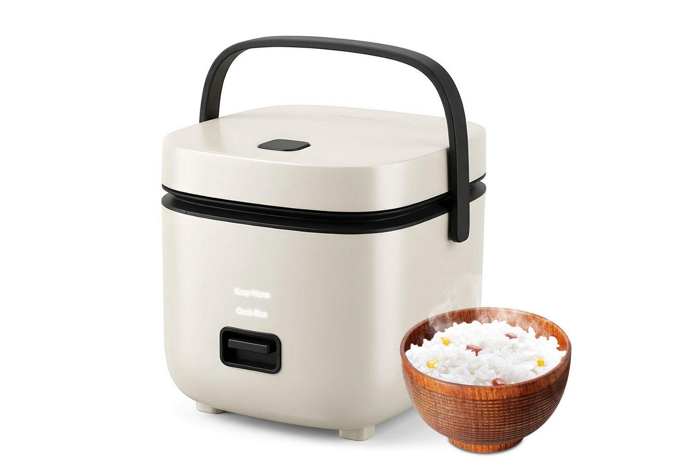 HS Onsing Reiskocher 1,5L Mini Reiskocher Tragbar, Multikocher Kleiner Reiskocher Klein, 200 W, für 1-2 Personen, Antihaftbeschichtetem, mit Dampfgarer,Warmhalten
