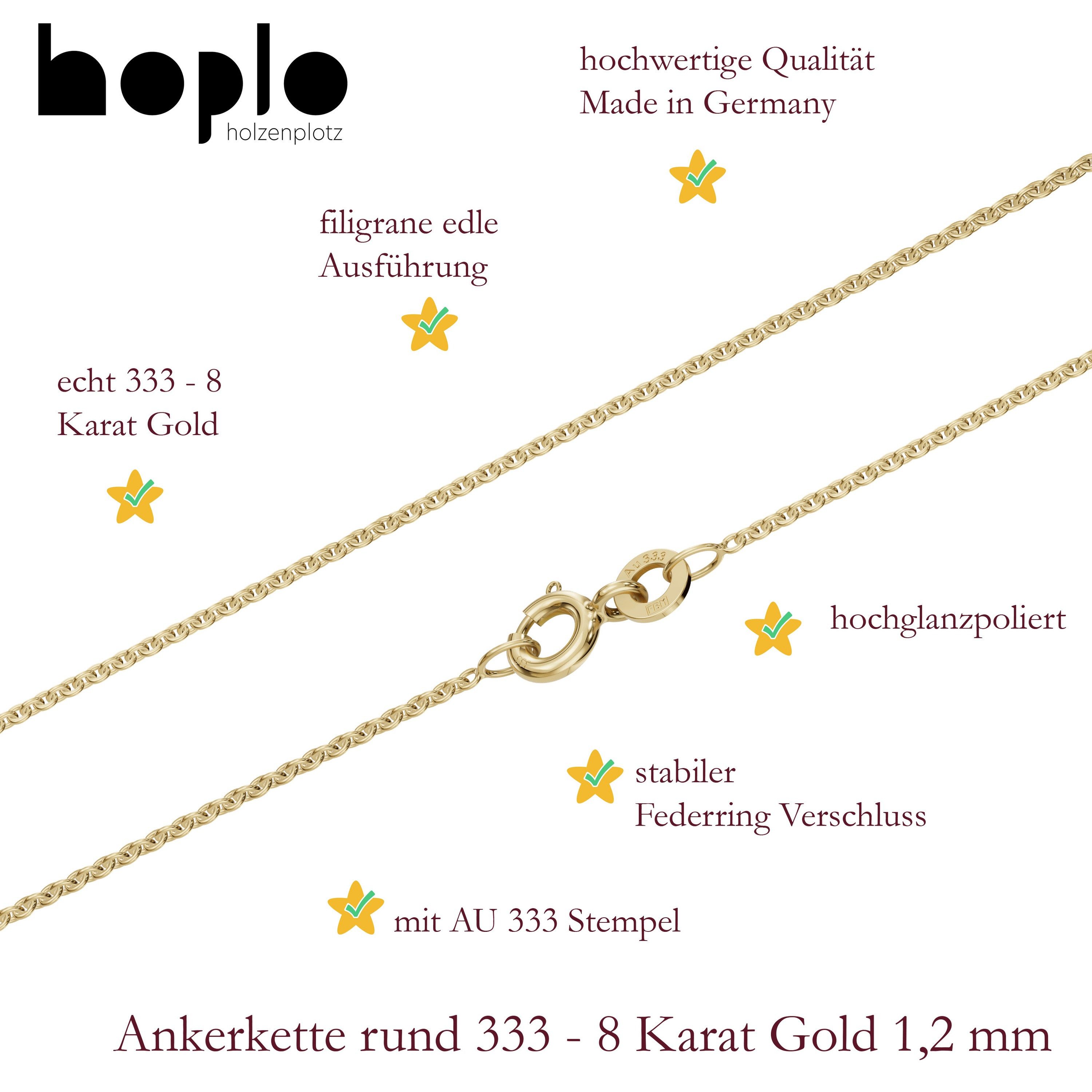 HOPLO Goldkette Goldkette Ankerkette rund Länge 36cm - Breite 1,2mm - 333-8 Karat Gold, Made in Germany – Bild 4 von 5