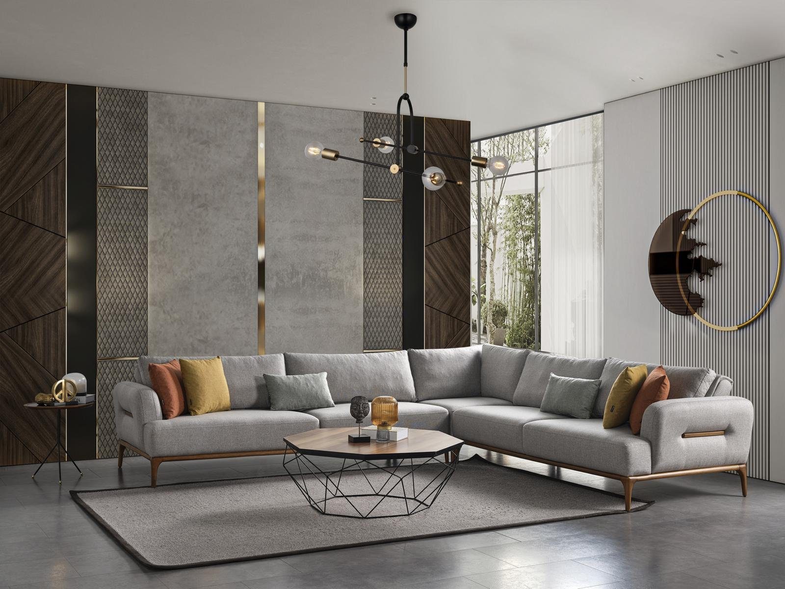 JVmoebel Ecksofa Ecksofa L Form Couch Wohnzimmer Polster Design neu grau Modern