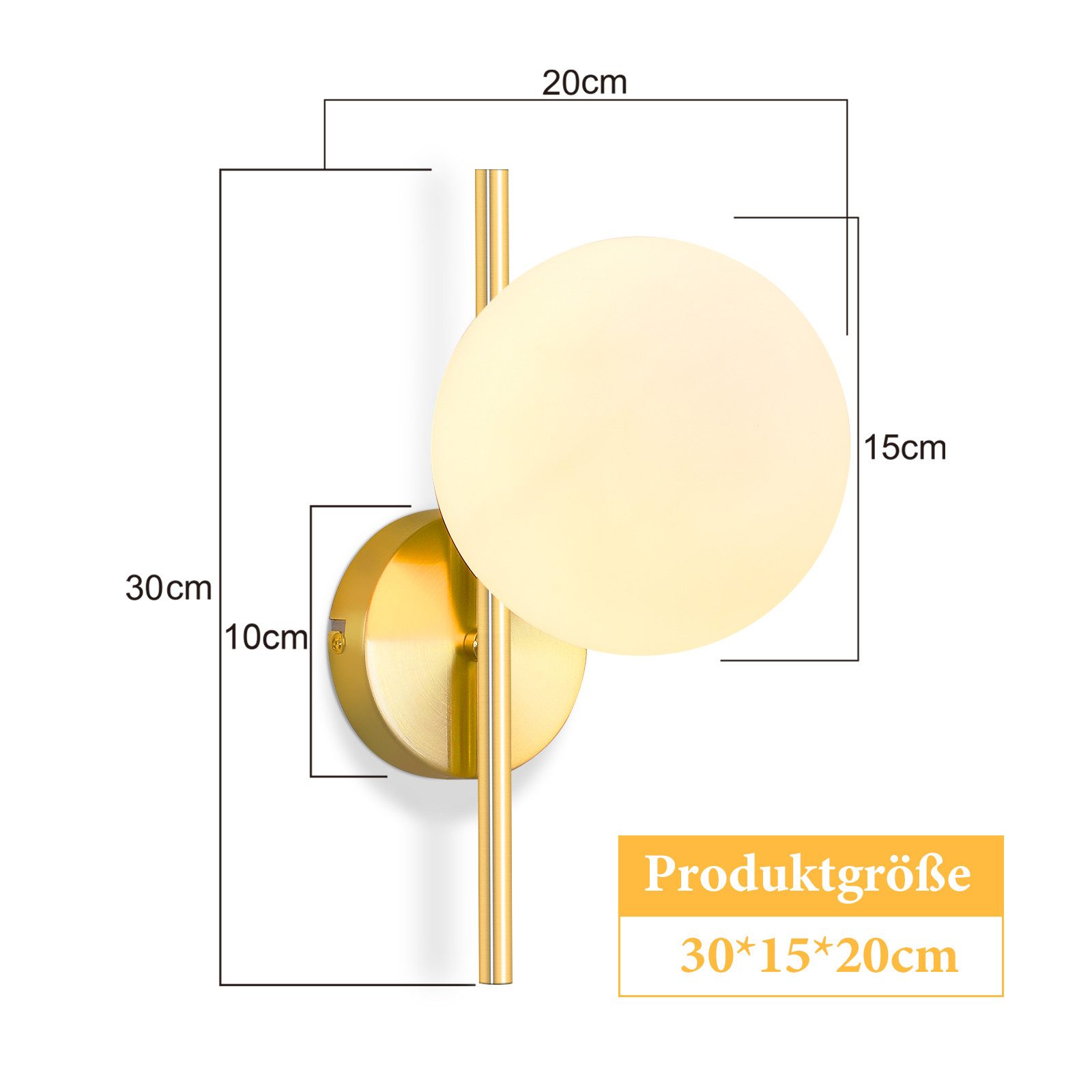 ZMH Wandleuchte Innen Modern Gold Wandlampe Glas Lampenschirm E27 Schlafzimmer Flur, Einfache Installation, ohne Leuchtmittel