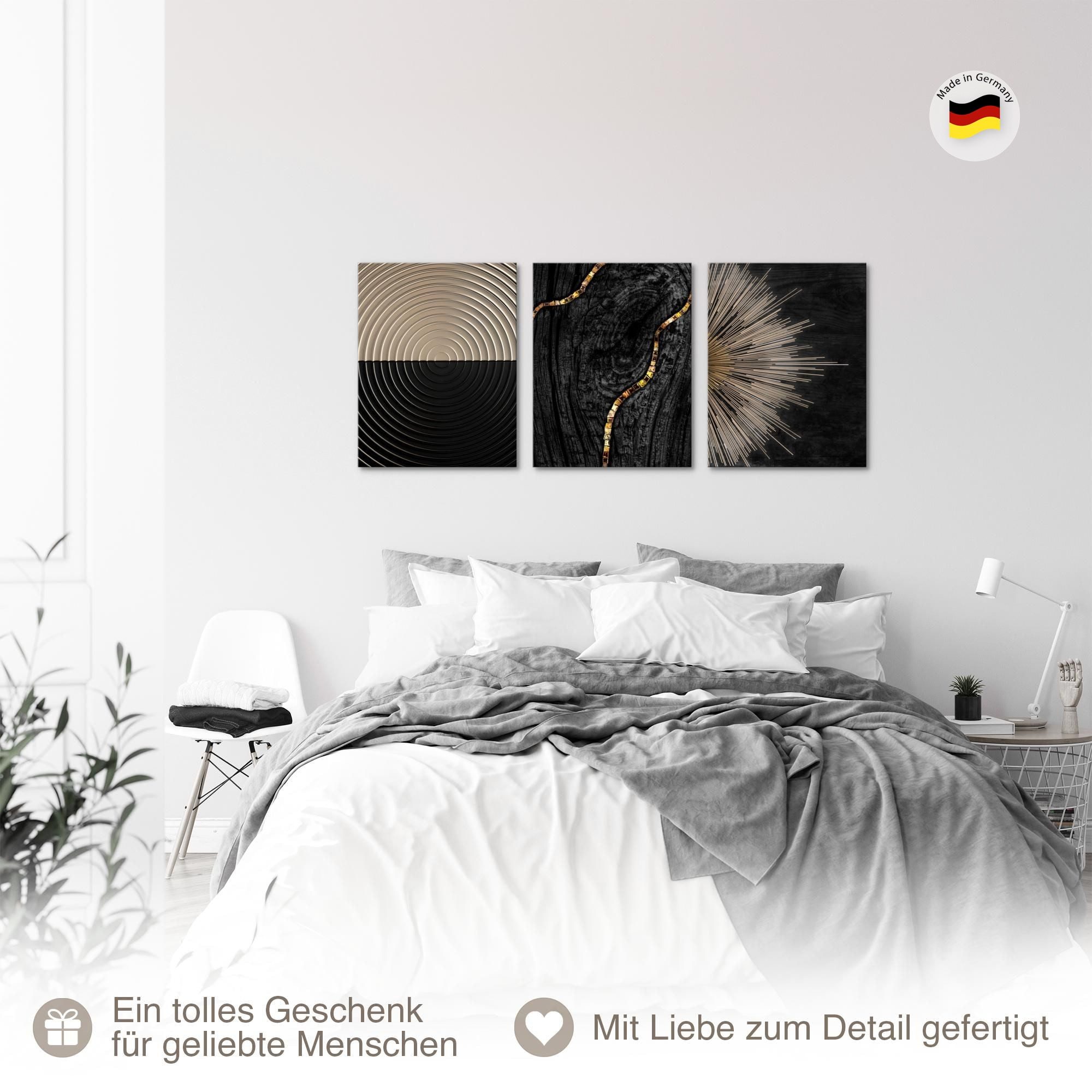 Novart Wandbild Abstrakte Kunst Formen Wohnzimmer Schwarz Gold, Schwarz Gold – Bild 5 von 5