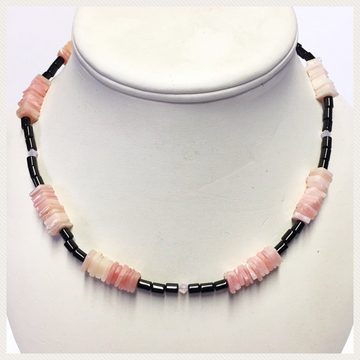 Edelschmiede925 Kette ohne Anhänger Pink Opal Plättchen + Onyx + Kristall 925 Silber 43-50 cm
