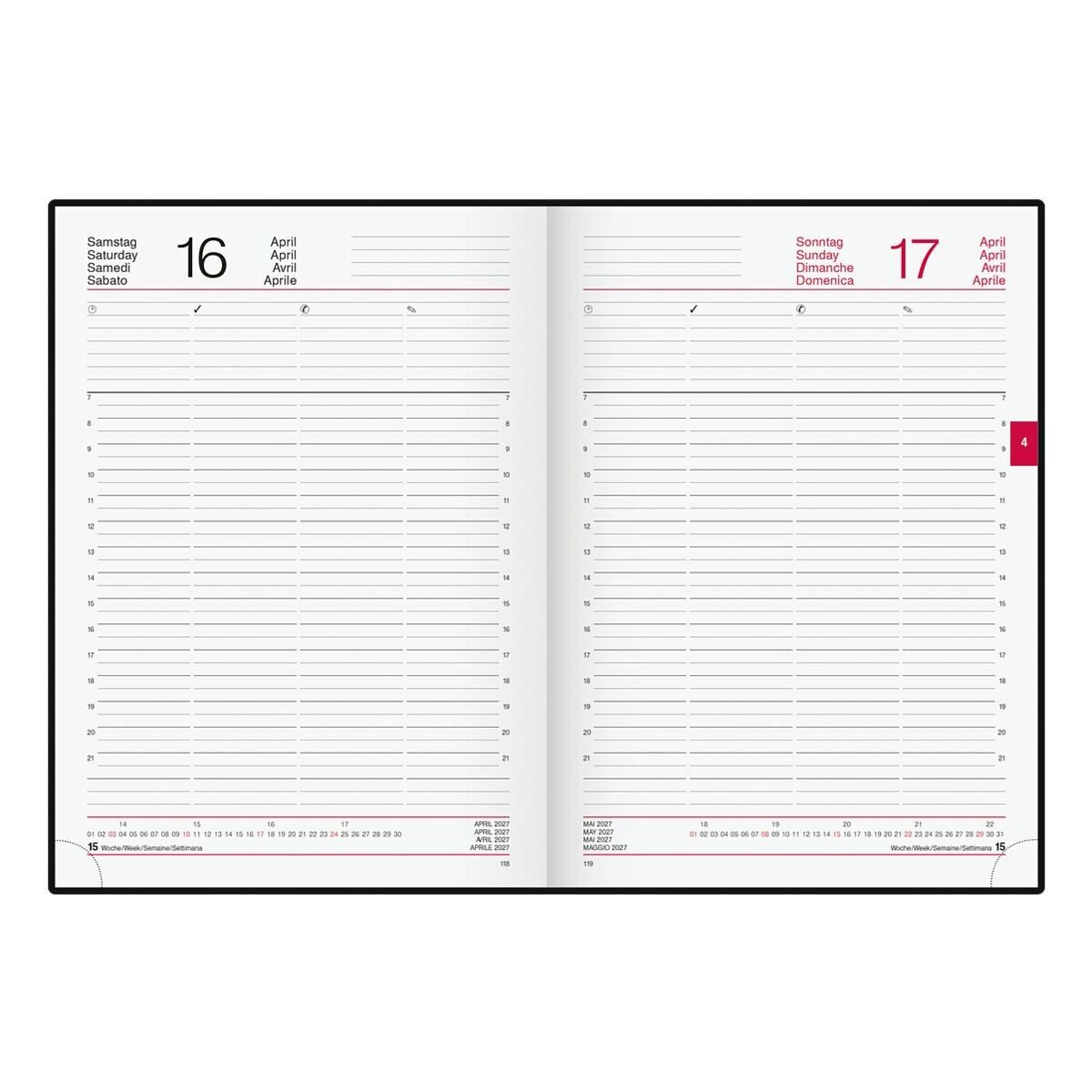 RIDO Buchkalender conform 2027, 1 Seite = 1 Tag