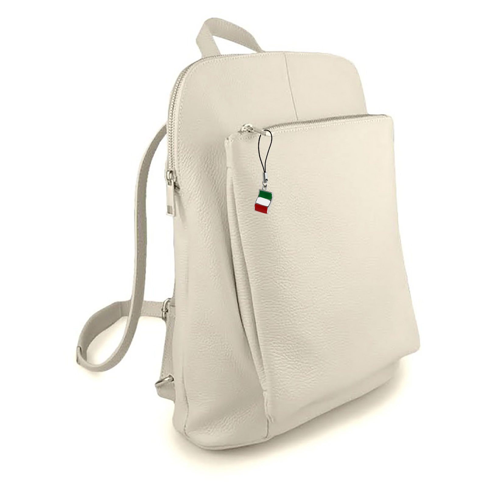 FLORENCE Cityrucksack Florence Rucksack Damen Echtleder, Damen Leder Cityrucksack, beige ca. 30cm