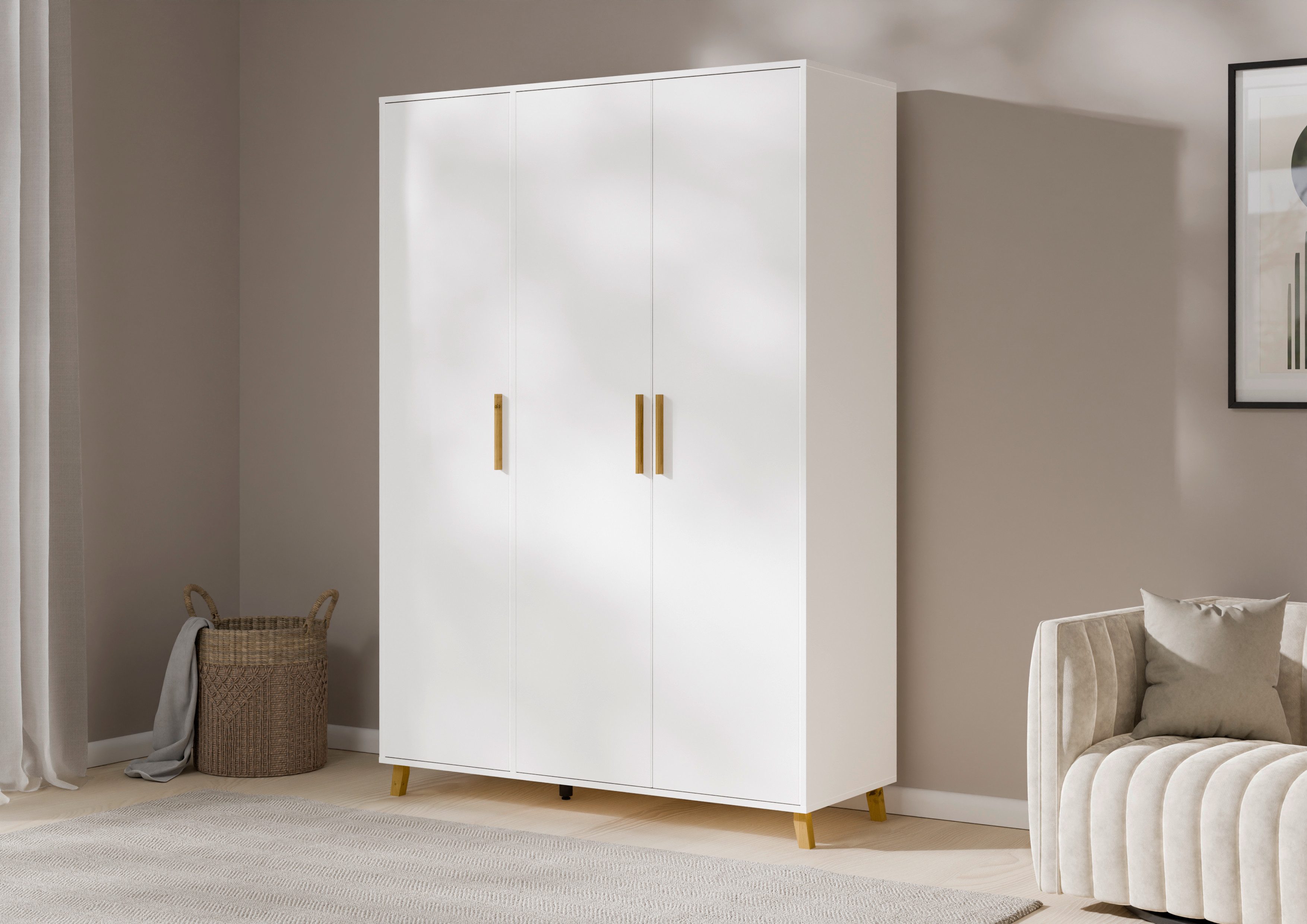 rauch Drehtürenschrank Kleiderschrank Schrank Garderobe SHINJO Breiten 93/140/187 cm (in 3 verschiedenen Ausstattungen BASIC/CLASSIC/PREMIUM) Griffe und Füße aus Massivholz, viel Stauraum MADE IN GERMANY