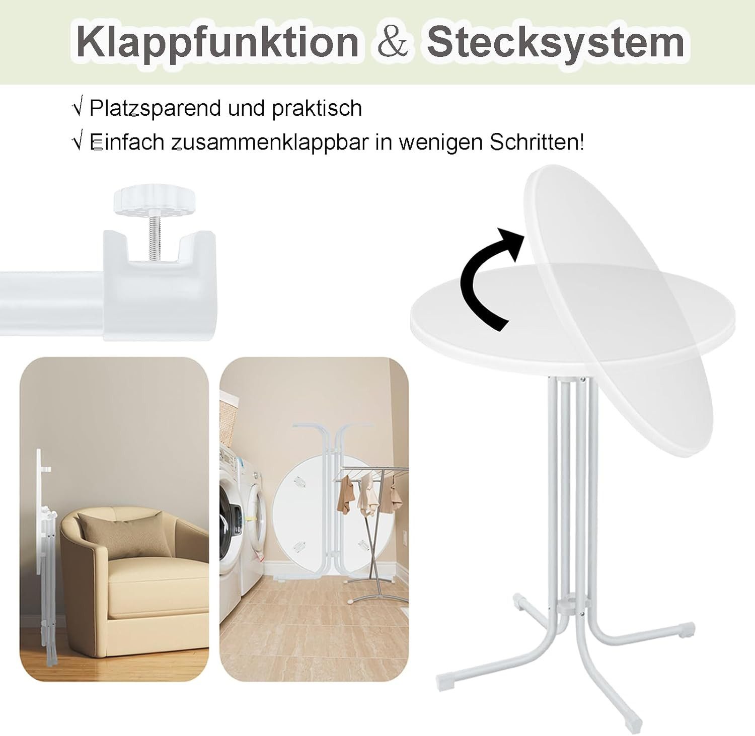 FIVMEN Stehtisch Klappbarer Ø 80 cm Bistrotisch aus Aluminium Rund 110 cm hoch Bartisch (Leichte Montage, Partytisch pulverbeschichtet)