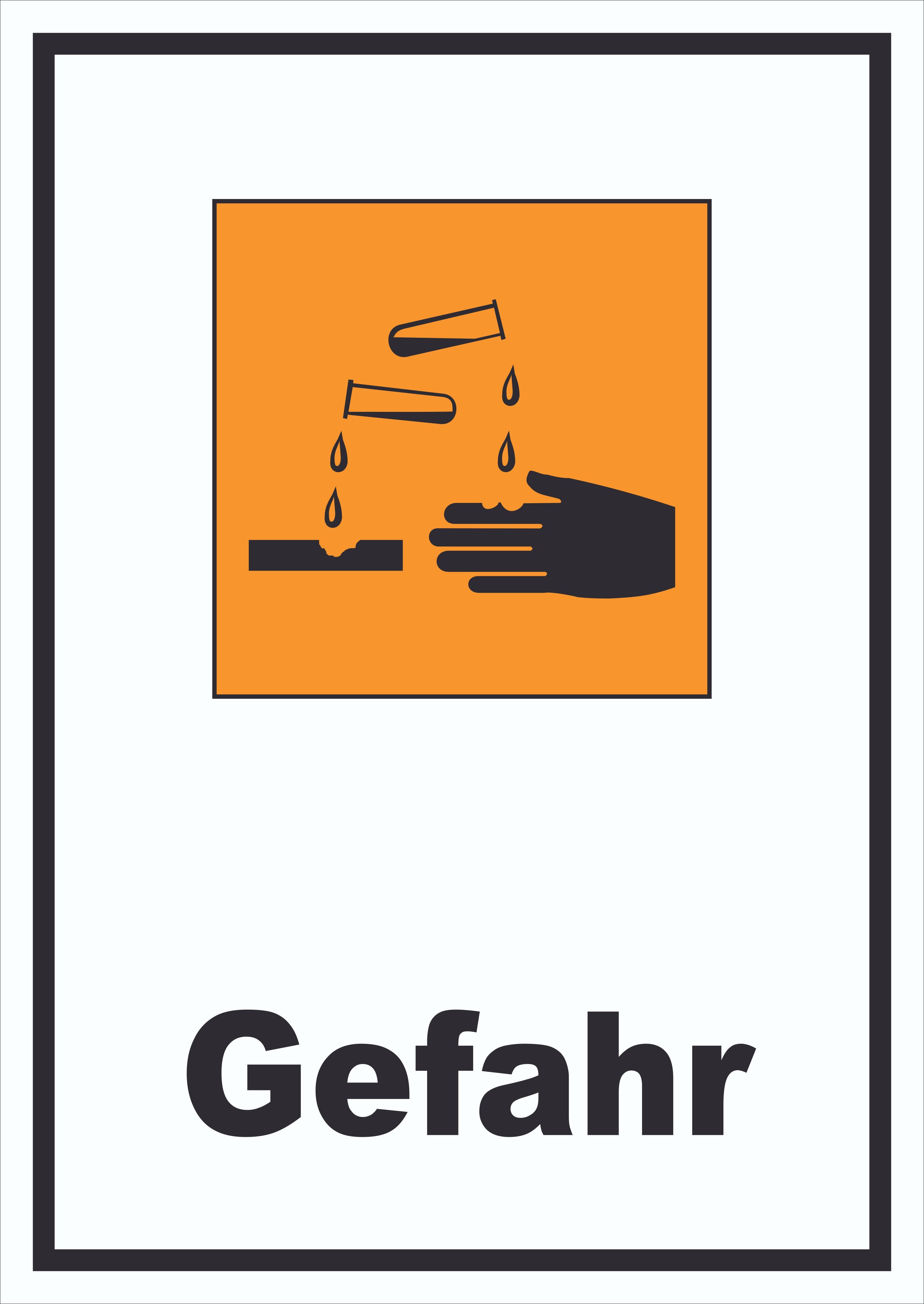 Hinweisschild Schild Gefahrensymbol ätzend Gefahr hochkant