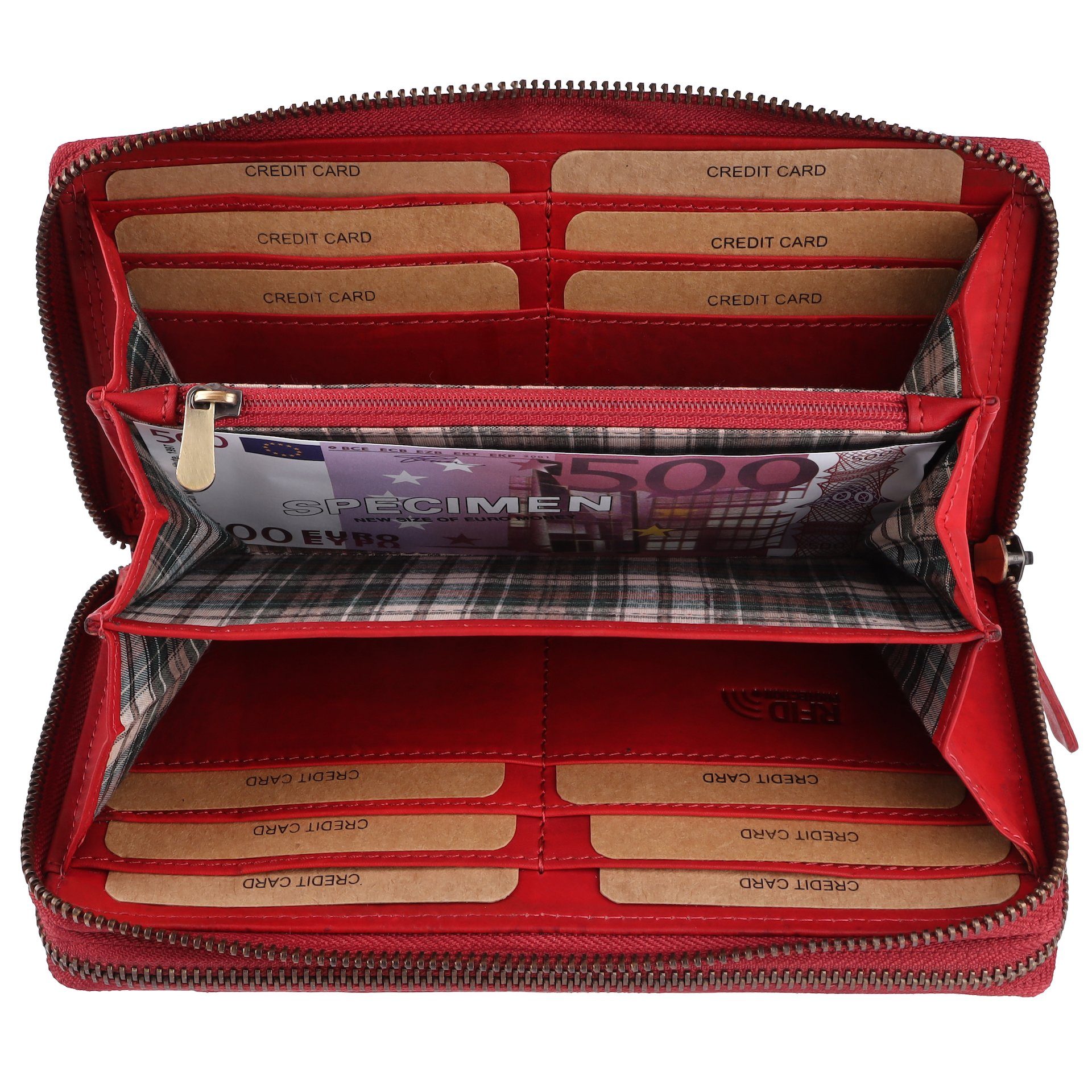 Benthill Geldbörse Damen Groß Echt Leder RFID Portemonnaie XXL mit vielen Kartenfächer, RFID-Schutz Kartenfächer Münzfach Reißverschlussfach