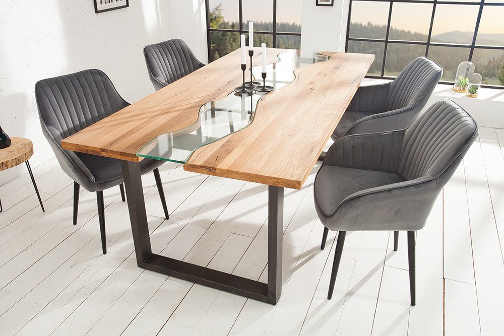 riess-ambiente Polsterstuhl TURIN silbergrau/schwarz - Samt, Metallbeine, Ziersteppung, Armlehne (Einzelartikel, 1 St), gepolstert & im retro Design - ideal für – Bild 5 von 5