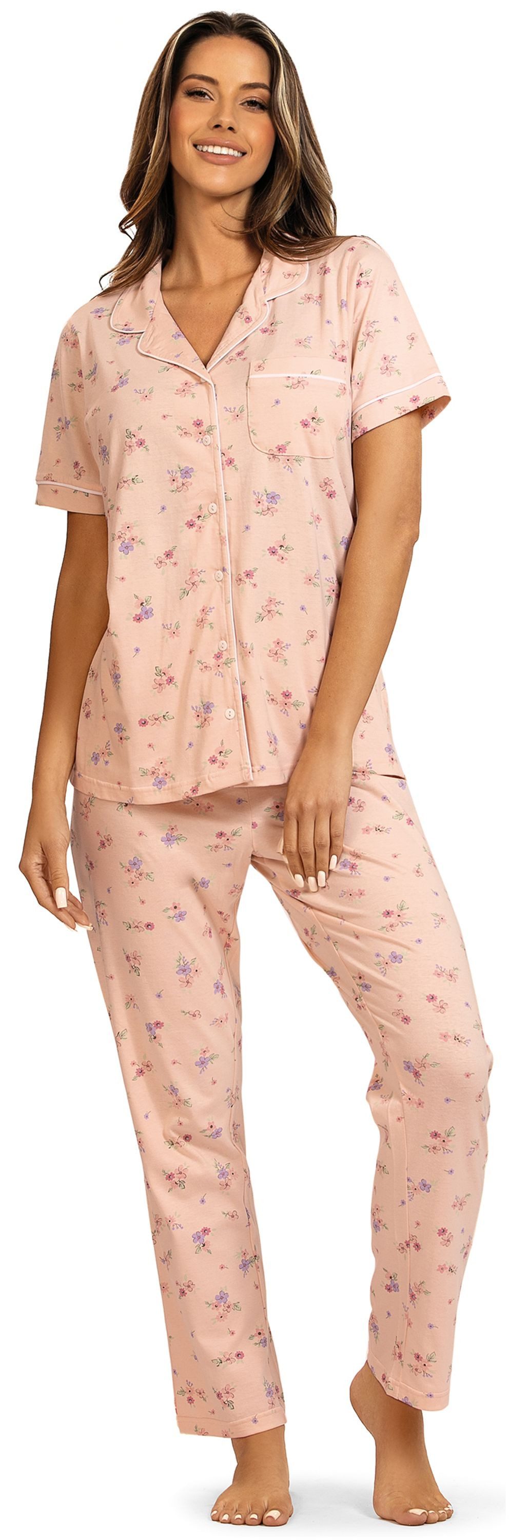 comtessa Schlafanzug Dreamy breeze (Set, 2 tlg., 2-teilig) Damen Pyjama 2-teilig lang geknöpft Baumwolle große Größen