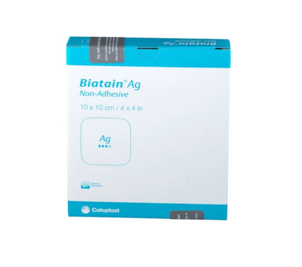 Coloplast Wundpflaster BIATAIN AG Schaumverband 10x10 cm nicht haftend (Spar Set, 5 St., Wundheilung fördern, Schutzverband für Wunden), Hautfreundlicher Wundverband