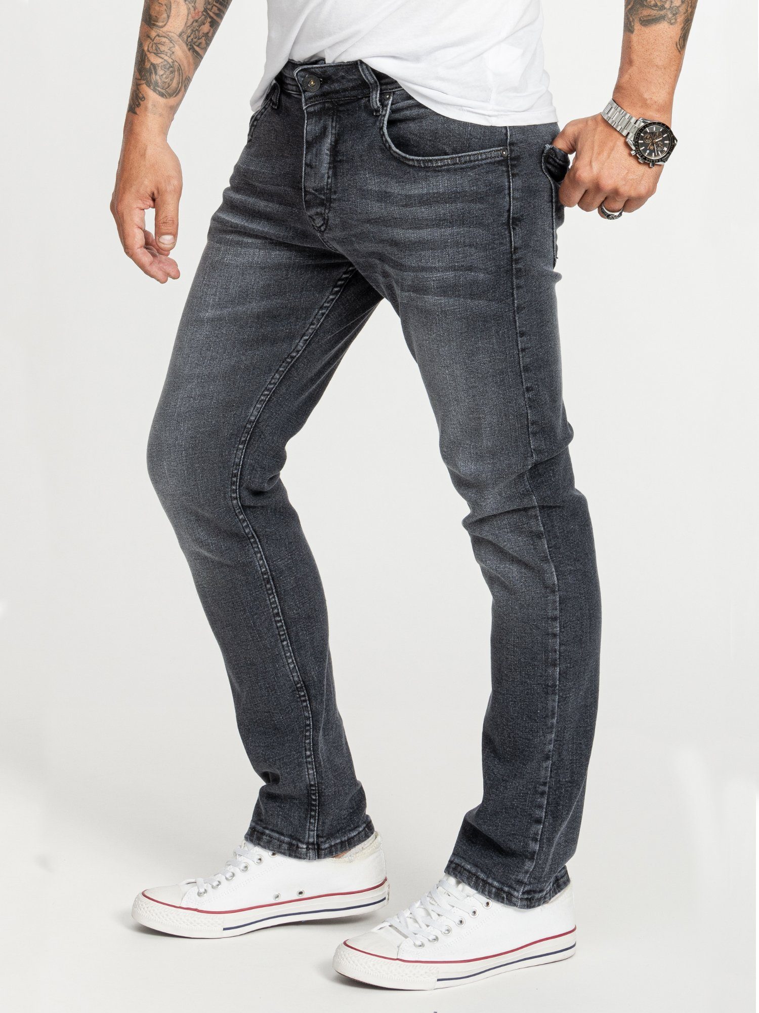 Rock Creek Regular-fit-Jeans Herren Jeans Stonewashed Grau RC-2413 günstig online kaufen