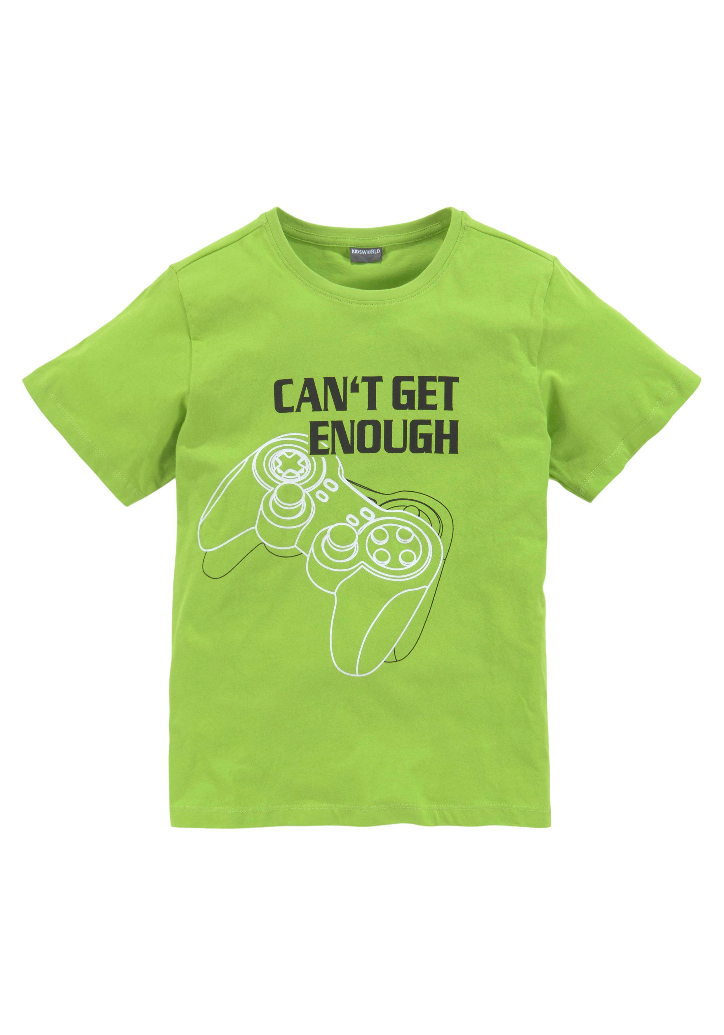 Spruch CAN´T 2-tlg) ENOUGH Bermudas GET KIDSWORLD & - (Set, Gamer-Print T-Shirt