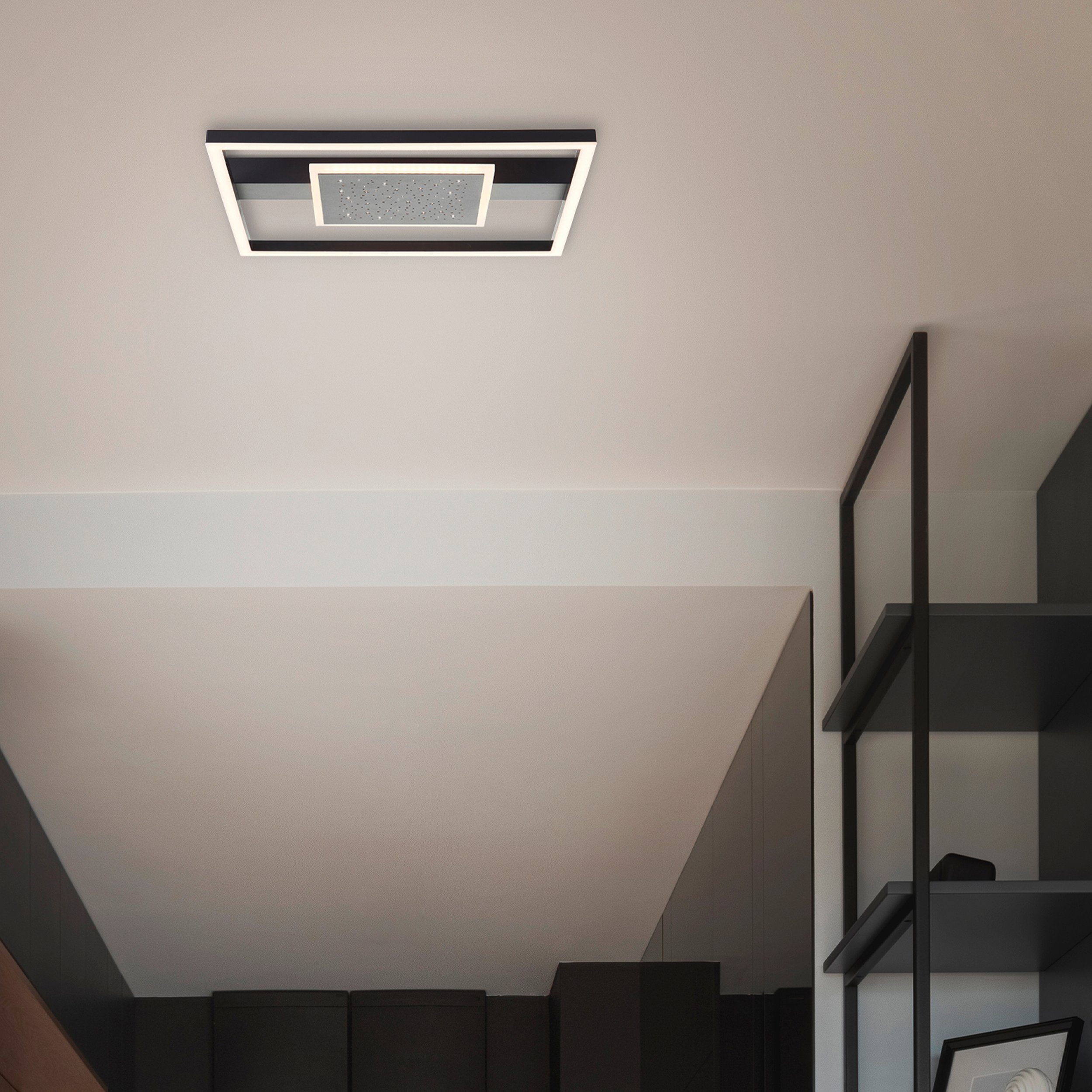 BreLight LED Deckenleuchte Reno, LED fest integriert, Warmweiß, 37 x 37 cm, 3500 lm, 3000 K, Sternenglanz, schwarz