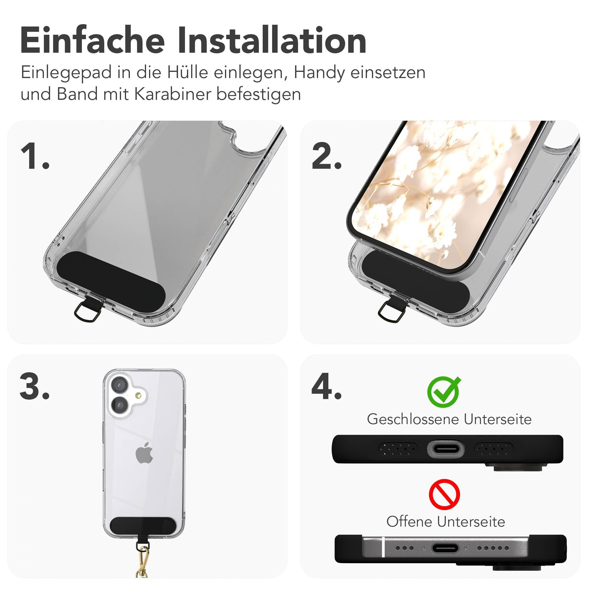 EAZY CASE Handykette Universal Handykette für alle Modelle zum Umhängen, Universales Handyband mit Carabiner wechselbare Kordel Braun