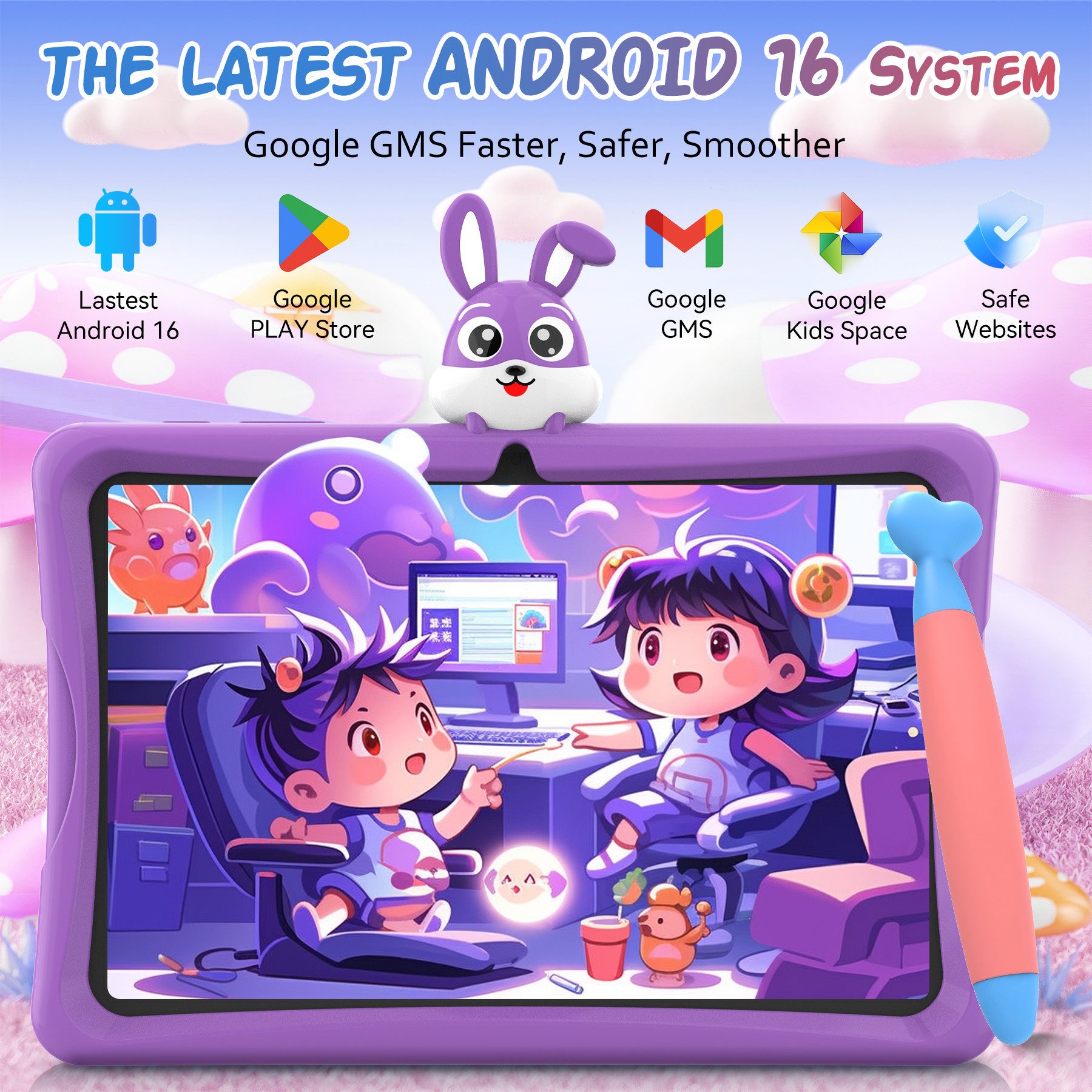 TABWEE 10.1'' Kids Android 64/128GB mit Stylus Tablet (10.1", 64 GB, Android 16, 5G wifi, Android 15, Google Kids Space, Gemini AI, mit Stift) – Bild 2 von 5