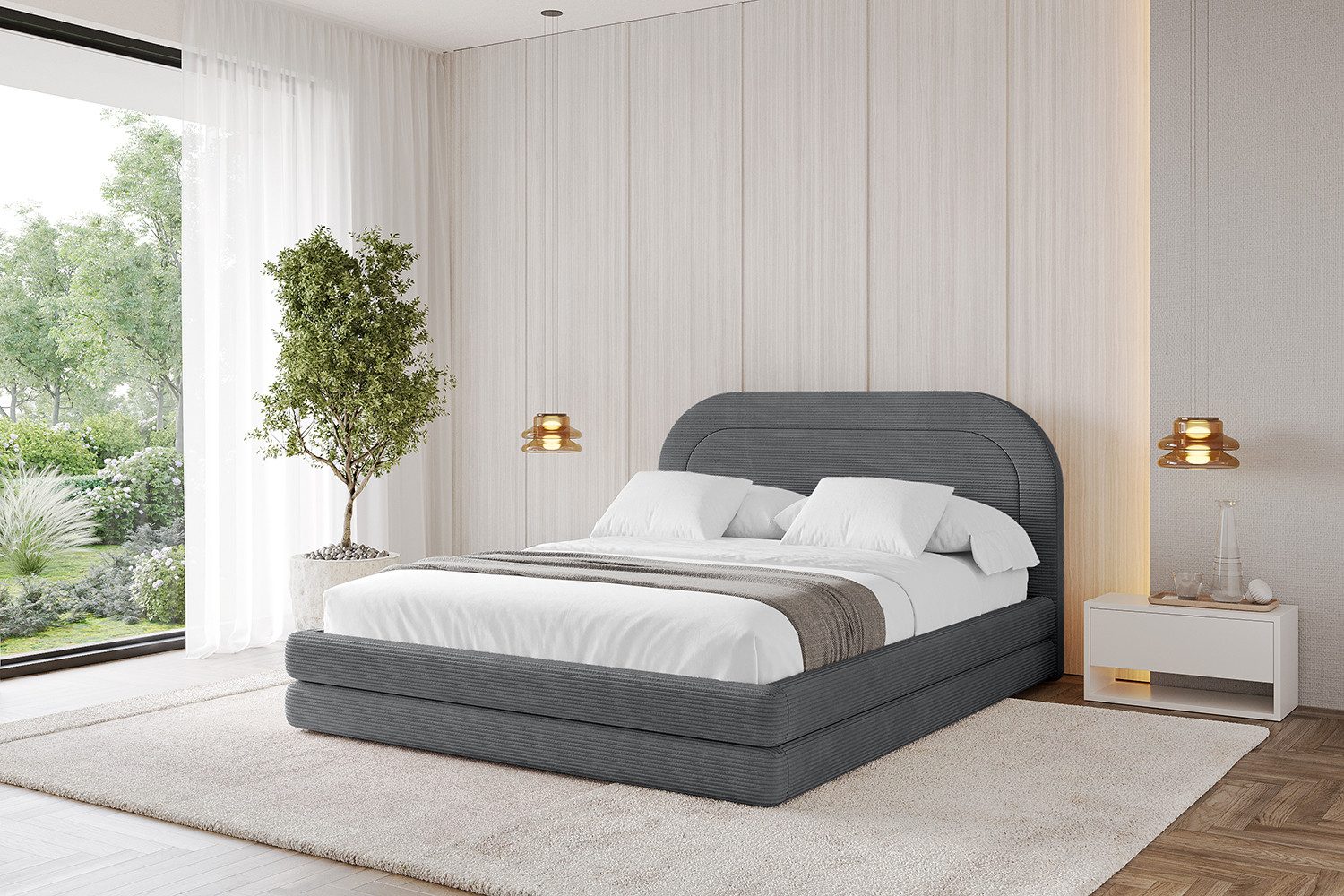 ALTDECOR Polsterbett LERIS (Polsterbett mit Bettkasten und Lattenrost, Boxbett ohne Matratze), Doppelbett mit Stauraum, Bett mit Kopfteil