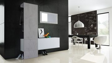 Vladon Garderoben-Set Carlton, (Wandgarderobe bestehend aus, ​1 Paneel, 1 Schrankmodul und 1 Wandspiegel), Weiß matt/Beton Oxid Optik (156 x 193 x 35 cm)