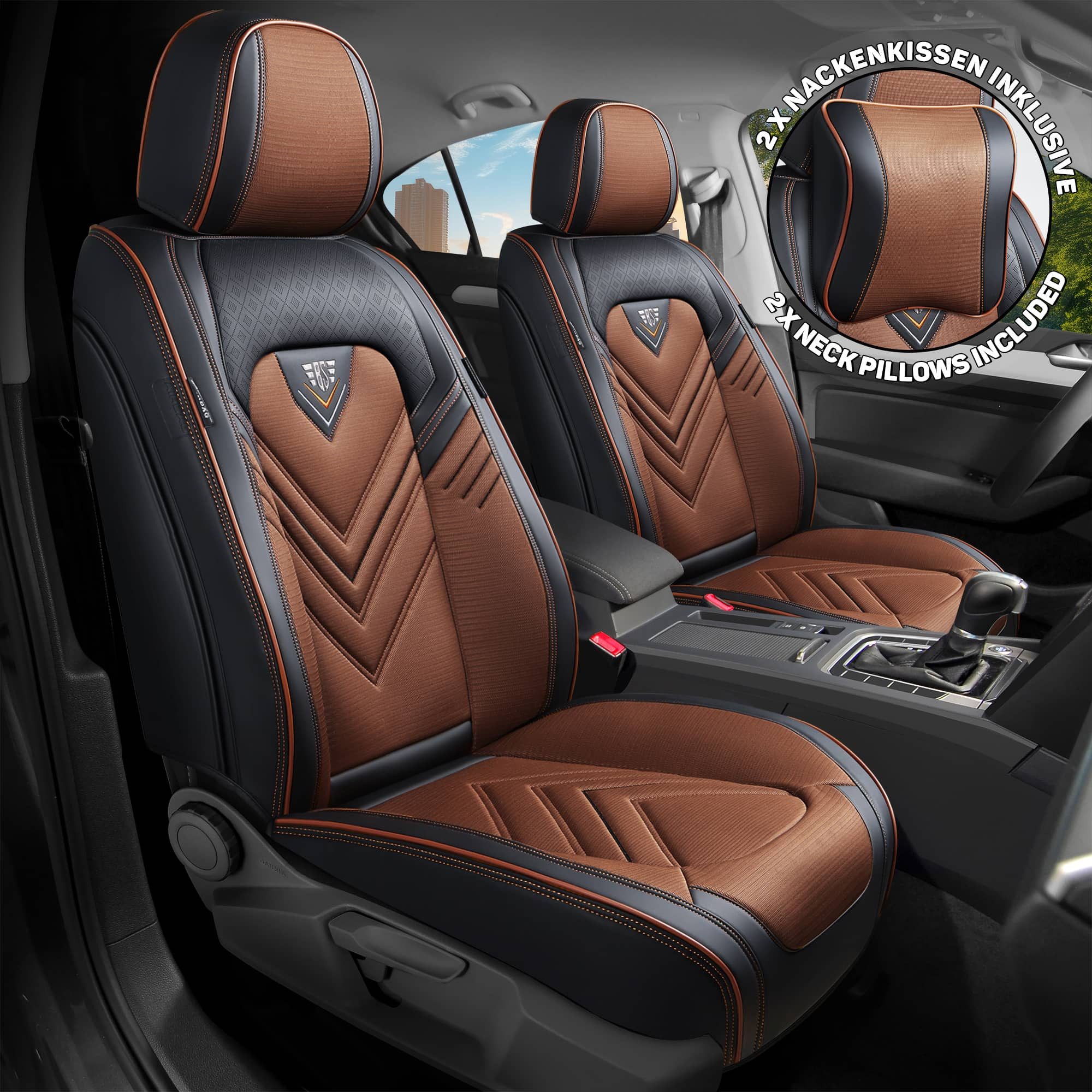 BREMER SITZBEZÜGE Autositzbezug für Jeep Avenger Bj ab 2023 SL2, Set, 2-tlg., Schonbezüge Sitzbezüge Fahrer und Beifahrer, in Schwarz/Braun