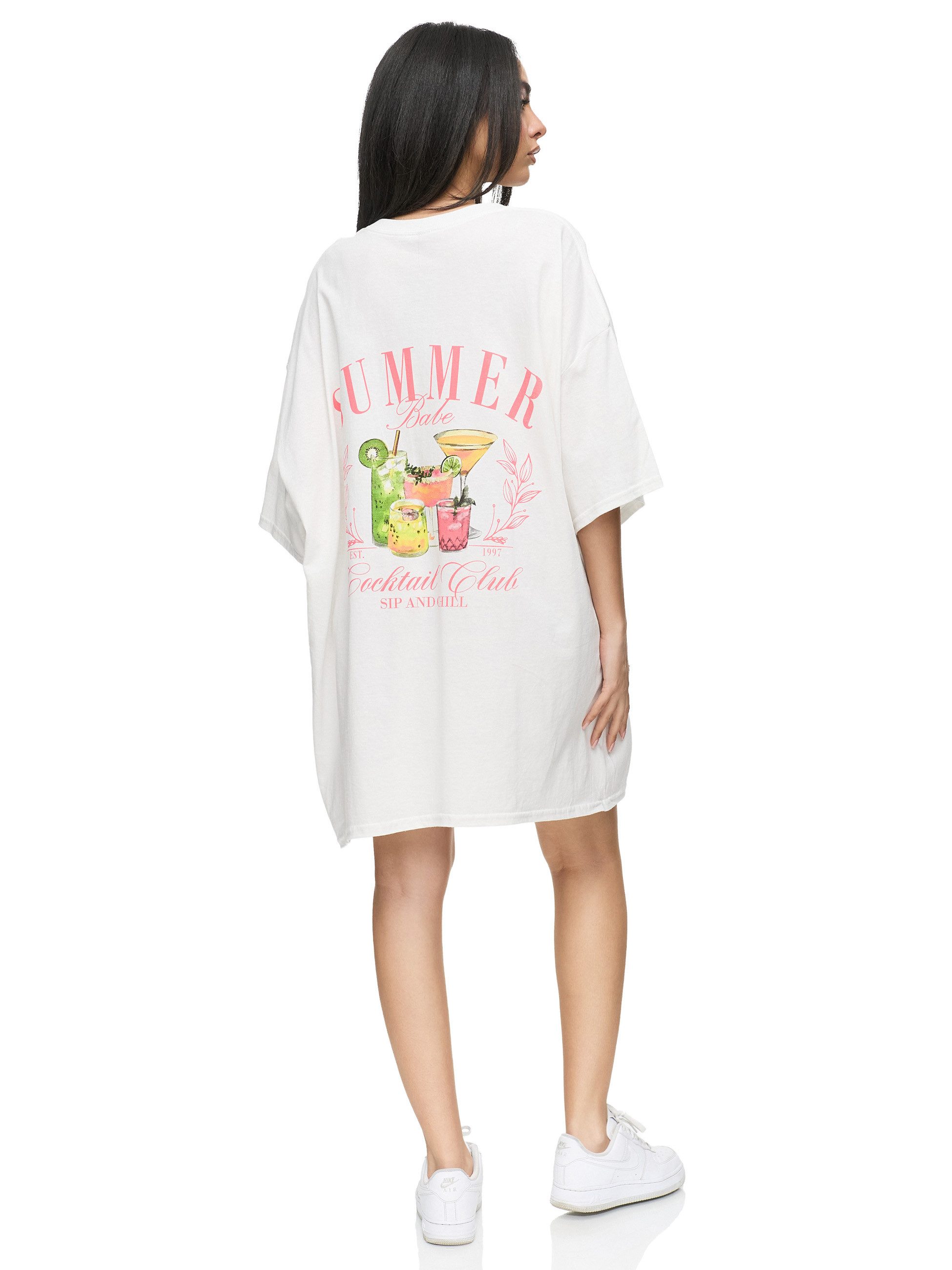 Worldclassca T-Shirt Worldclassca Oversized Print SUMMER BABE T-Shirt Sommer Oberteil PRINT - SUMMER BABE - COCKTAIL CLUB - SIP AND CHILL