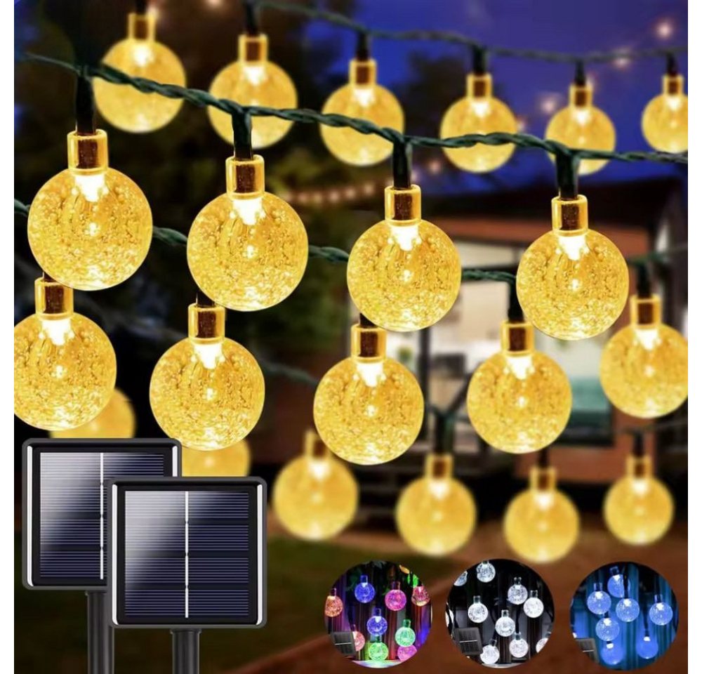Montegoni LED-Lichterkette Solarleuchte Kugel Lichterkette Außen warmweiß Gartenleuchte, Solarbetrieben, Wasserdicht, 8 Modi, Energiesparend, Automatisch