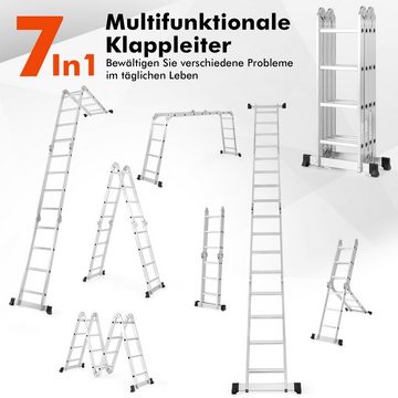 COSTWAY Vielzweckleiter, 4,6m lang, bis 150 kg, mit rutschfeste Sprossen Alu