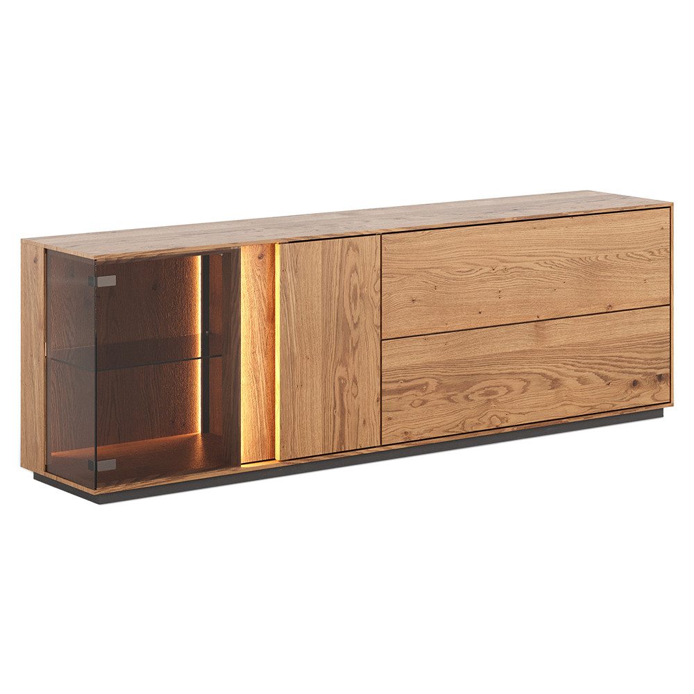 Lomadox Lowboard CARISOLO-163, 185 cm breit in Eiche massiv geölt, montiert, inkl. LED-Beleuchtung