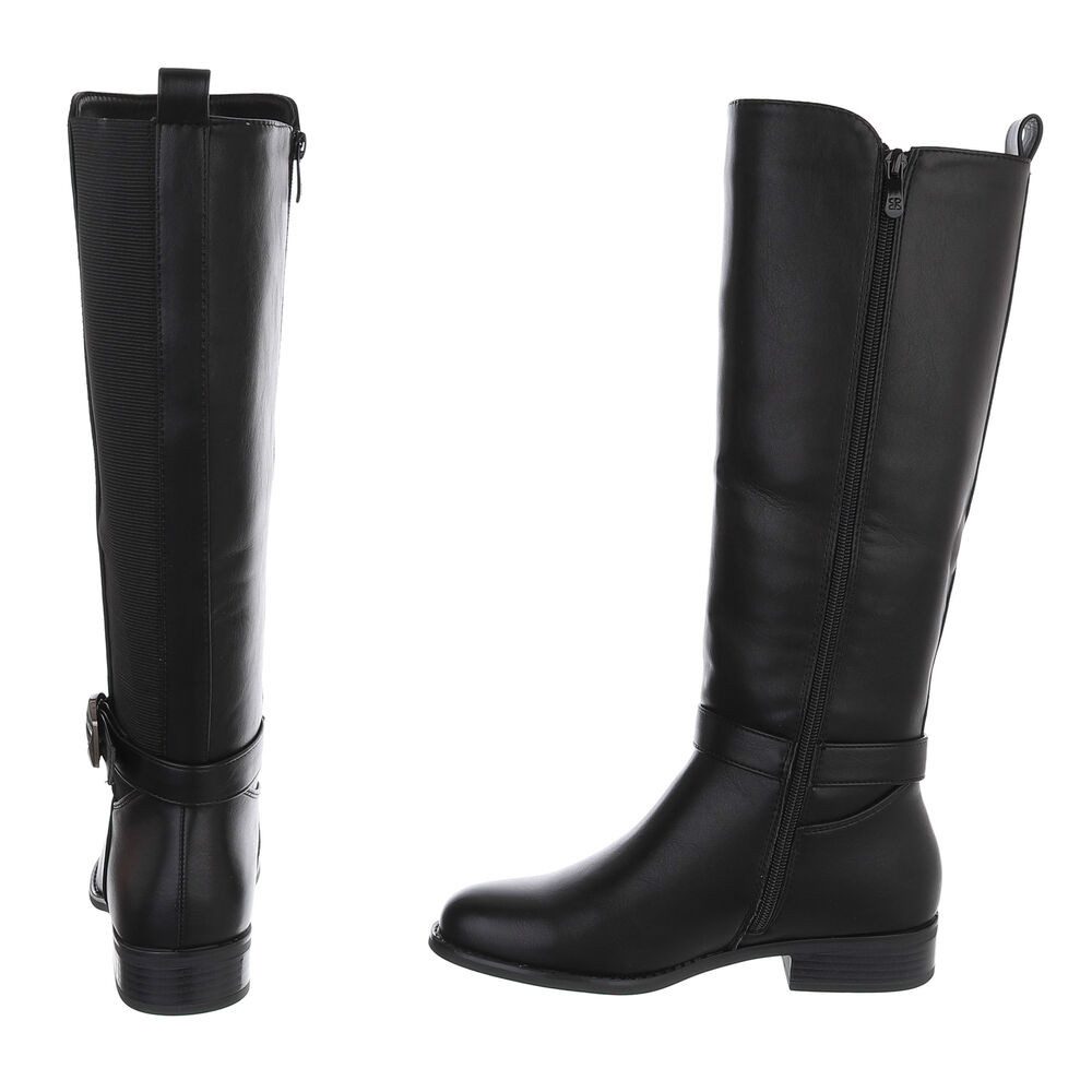 Ital-Design Damen Langschaftstiefel mit Schnallen-Detail Stiefel (92125551) Blockabsatz Flache Stiefel in Schwarz – Bild 5 von 5