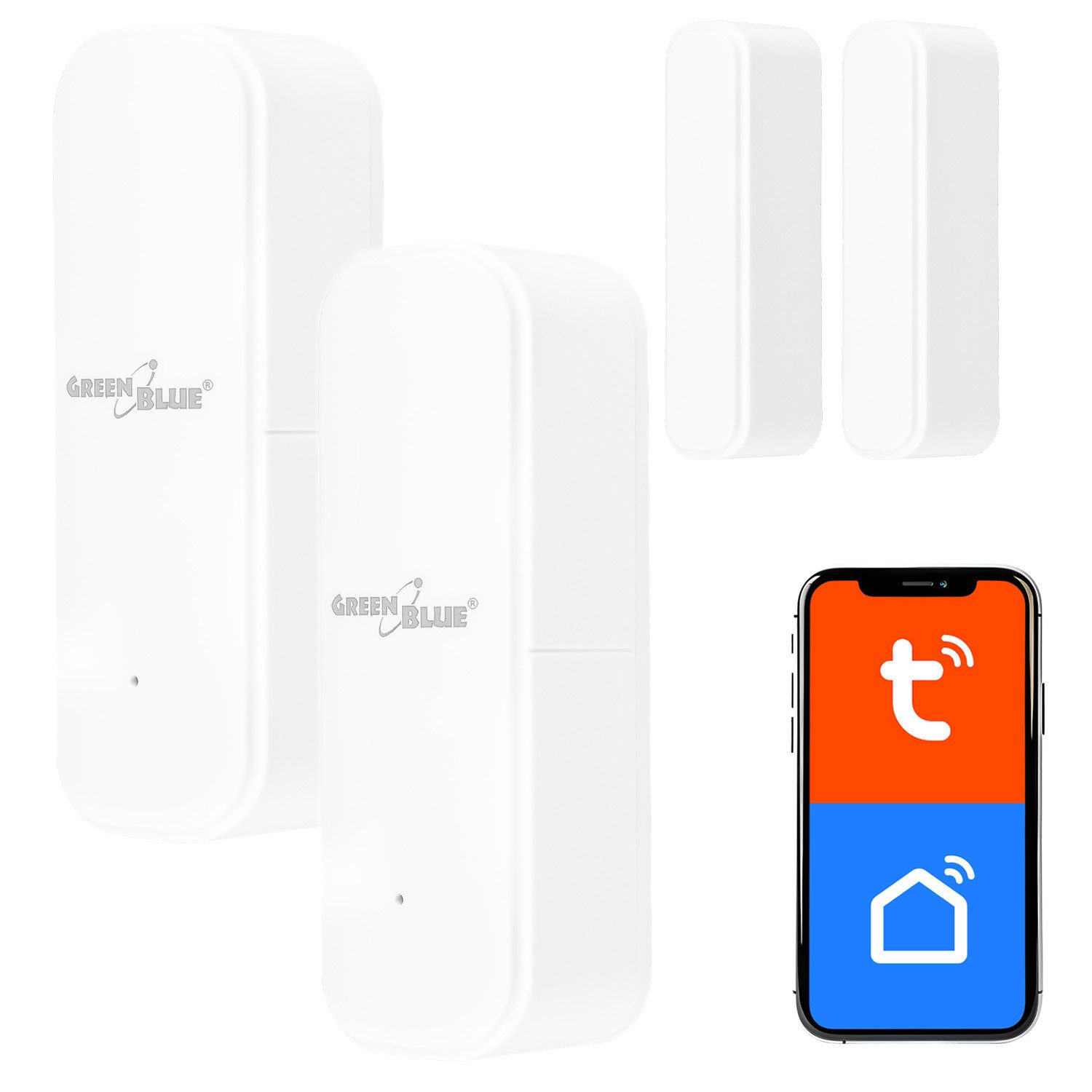 GreenBlue Sensor GB479 Tuya Smart WiFi-Sensor für Fenster und Türen, (2-St), Drahtloser Reed-Schalter / WLAN-Öffnungssensor