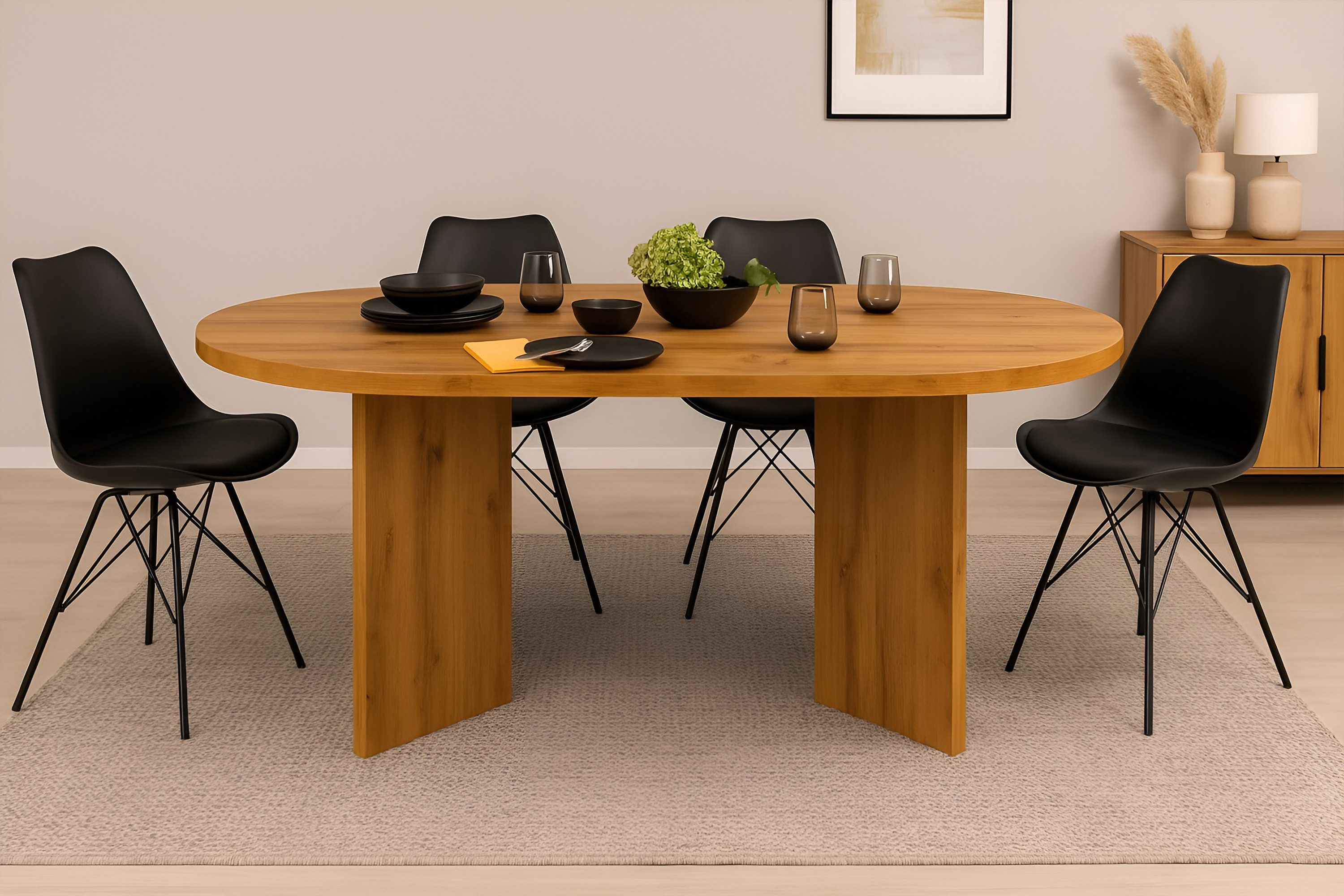SAM® Esstisch Ova, ovale Tischplatte, V-Form, verschiedene Holz-Optiken