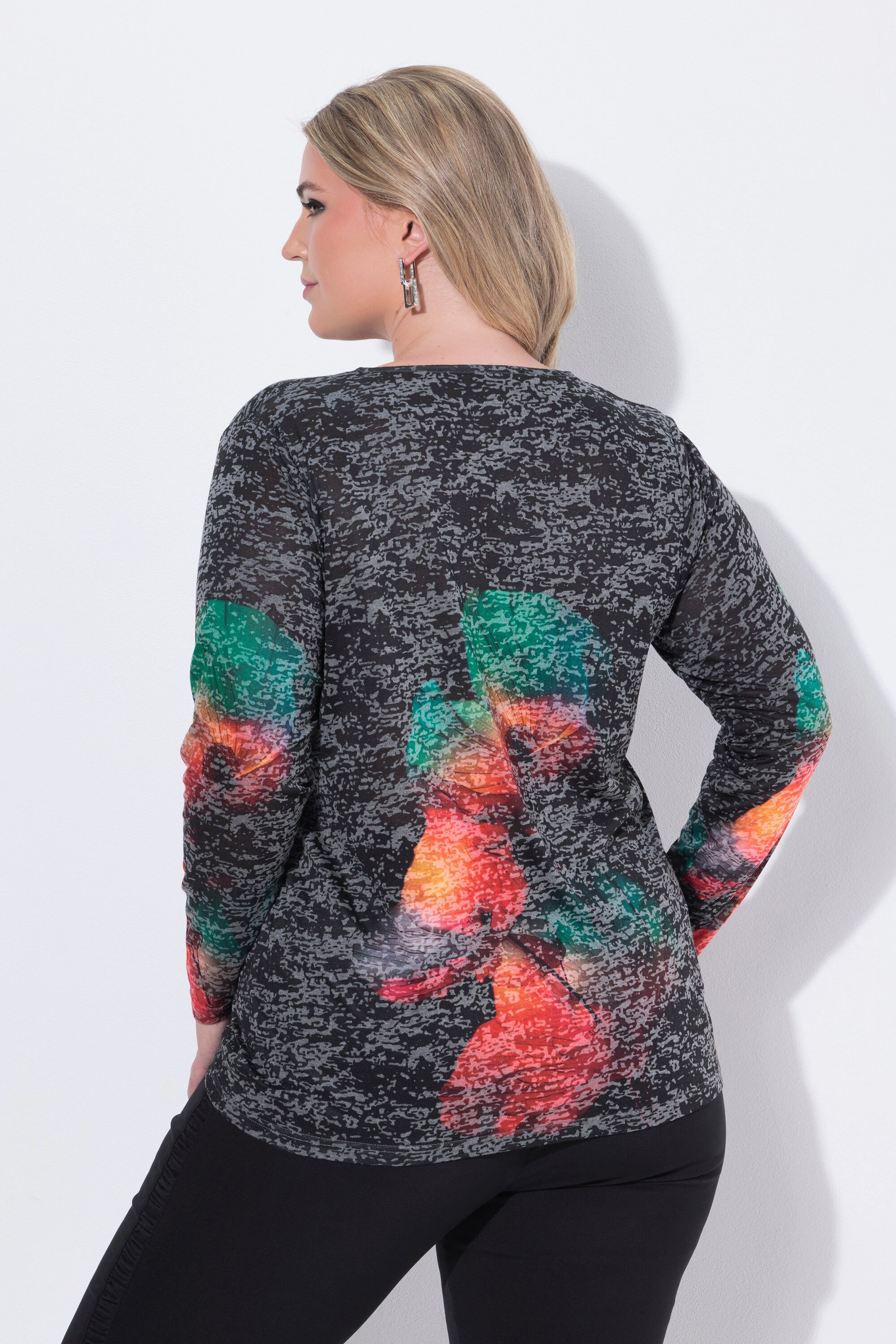 MIAMODA T-Shirt Langarmshirt Blüten mit Glitzersteinchen – Bild 3 von 3