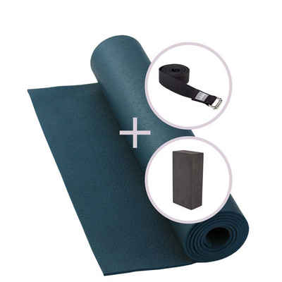 bodhi Yogamatte Yoga Set RISHIKESH Yogamatte mit Block & Gurt blau