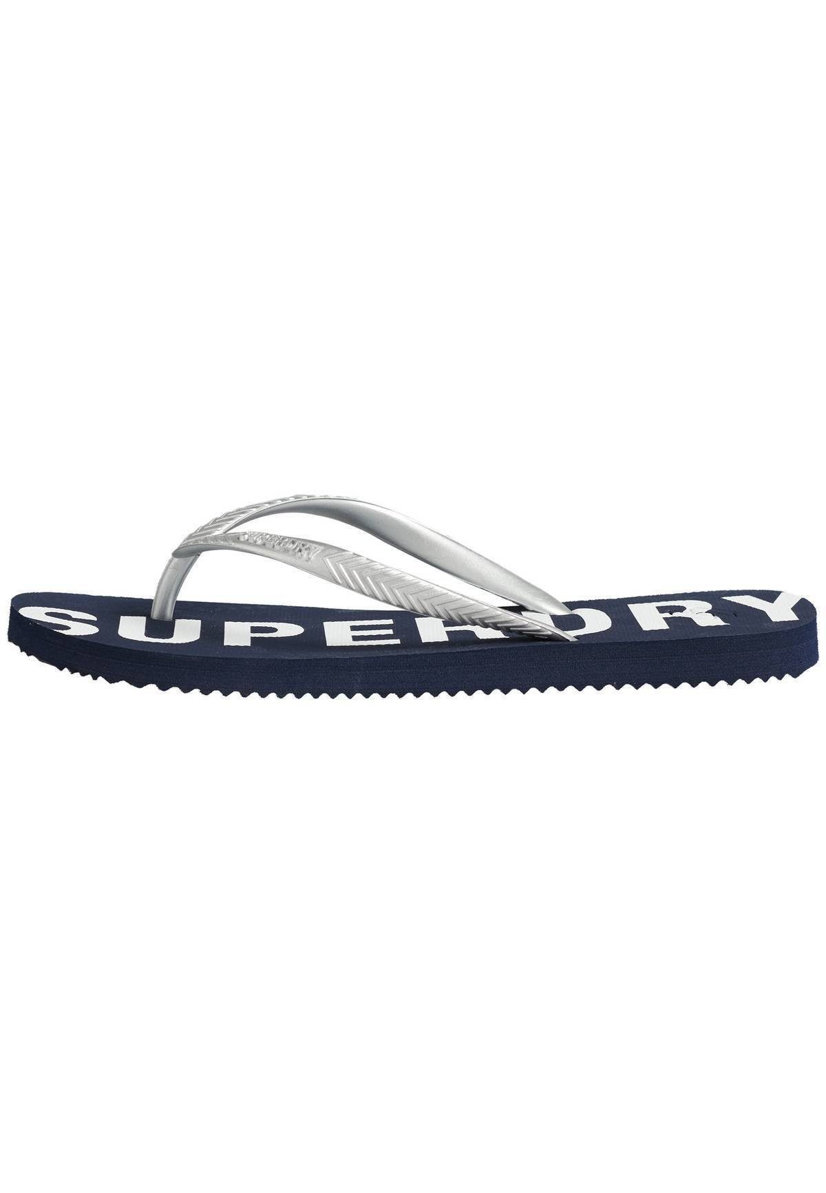 Superdry Badesandalen - Zehentrenner, ESSENTIAL, Dunkelblau/Silber Pantolette CODE Logo