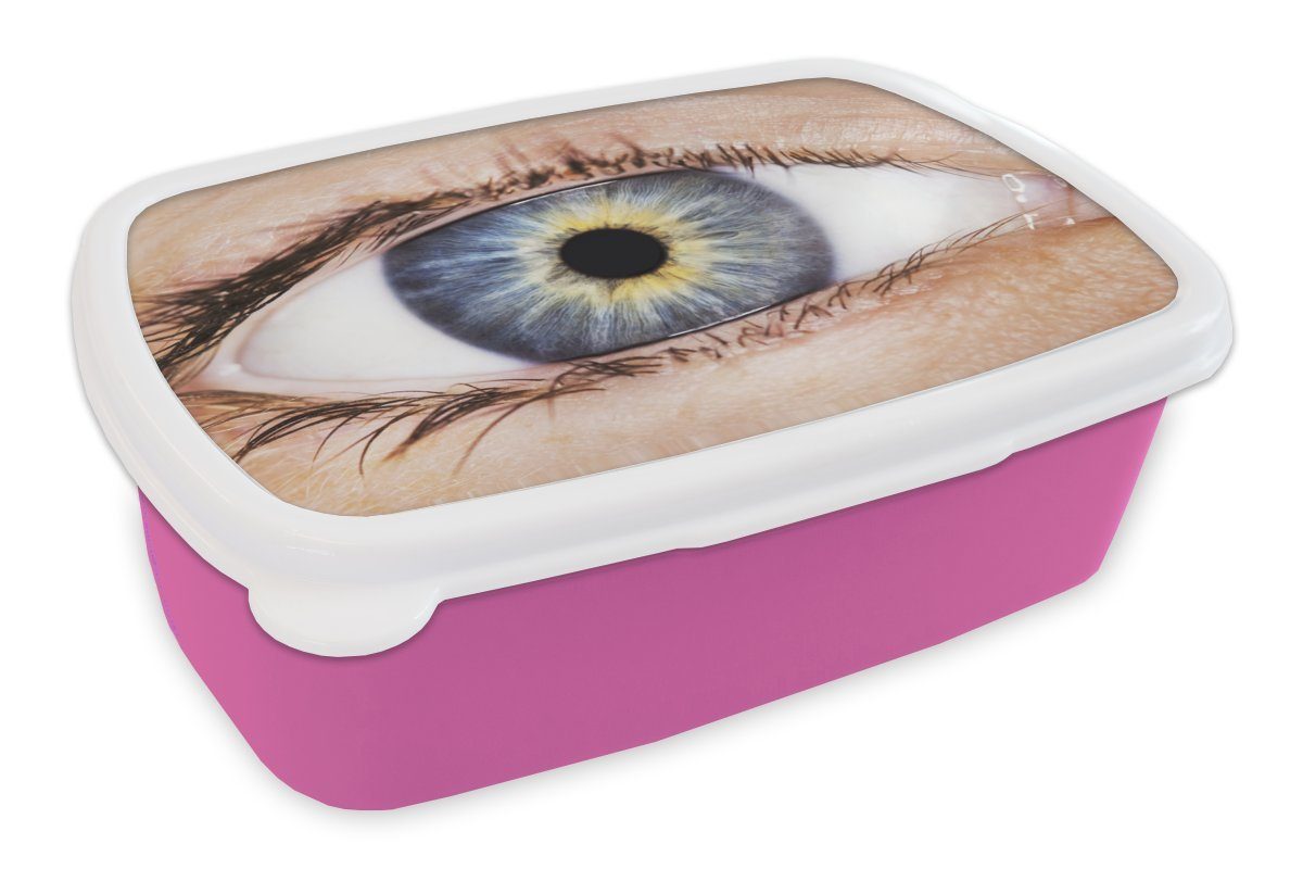 Kinder, Brotbox Snackbox, Brotdose Mädchen, Erwachsene, rosa Kunststoff Auge, Lunchbox gefärbtes für Kunststoff, Blau (2-tlg), MuchoWow