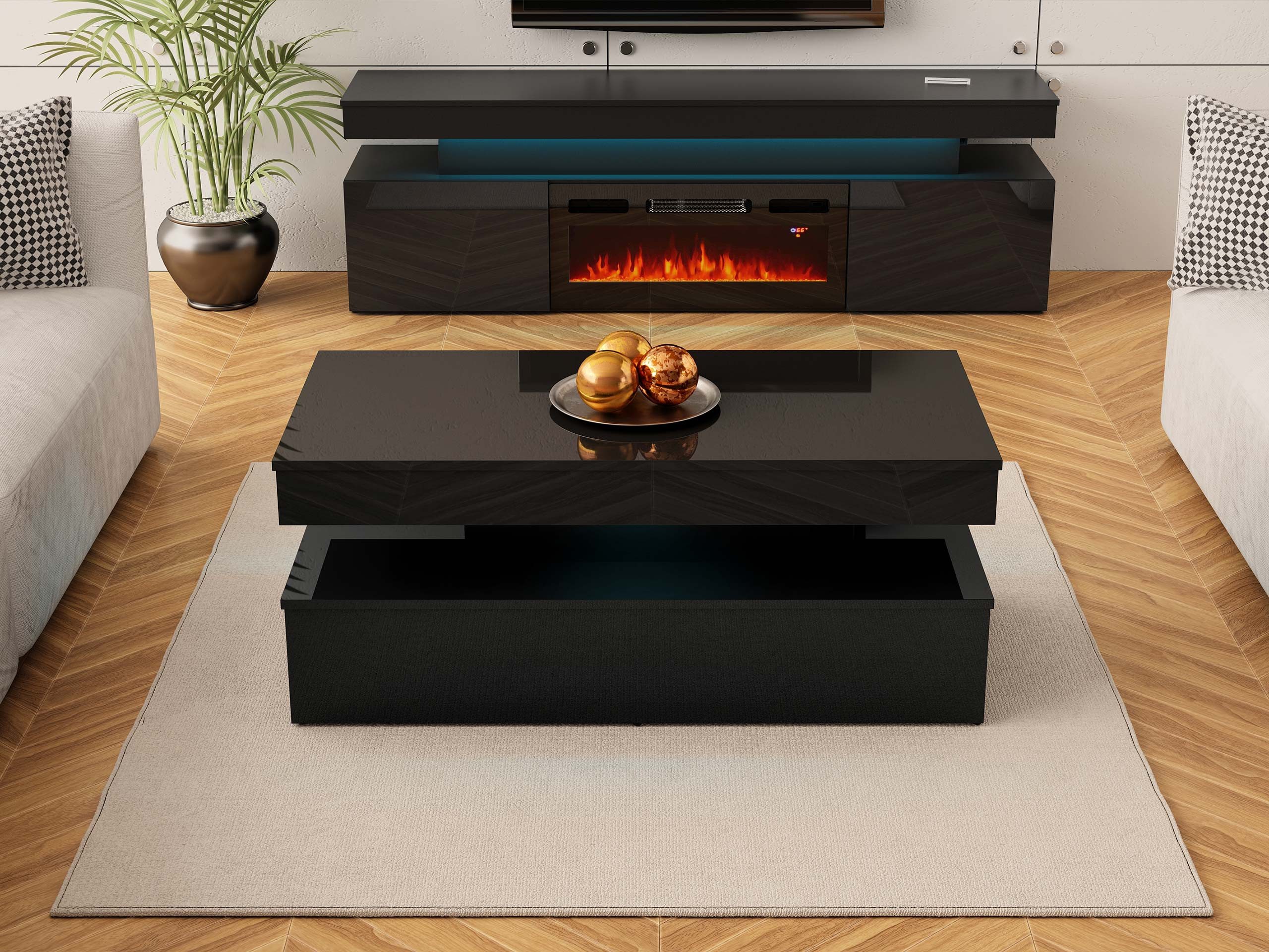 MIRJAN24 Couchtisch 120 Glossa 01 (mit blauer LED-Beleuchtung), Rechteckig, 120x55x50 cm